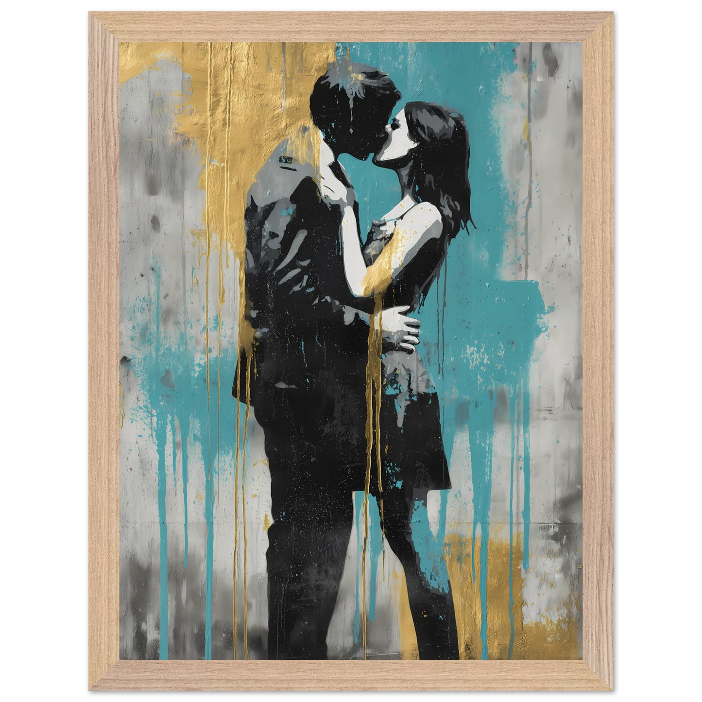 Baiser au Pochoir — tableau encadré bois — vue 12 — art mural STNCL