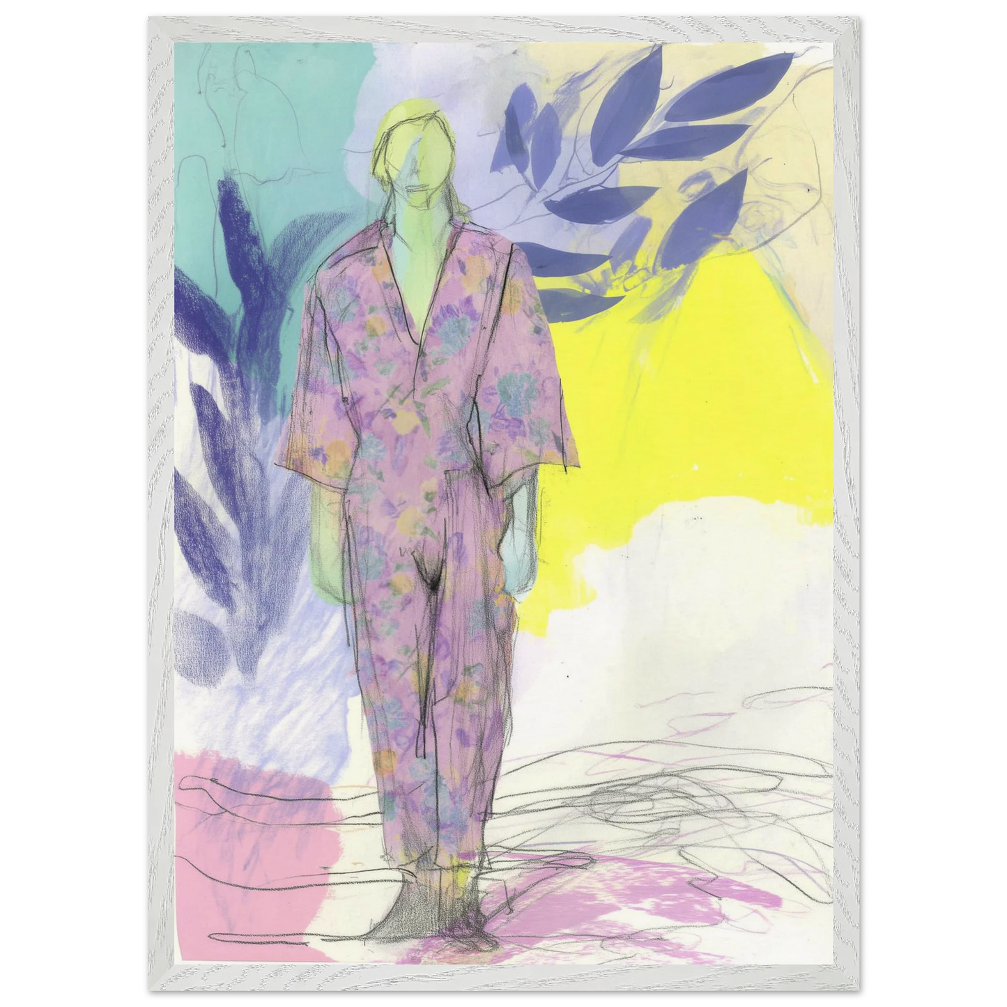 Kimono Fleuri sous les Feuilles — tableau encadré bois — vue 12 — art mural STNCL