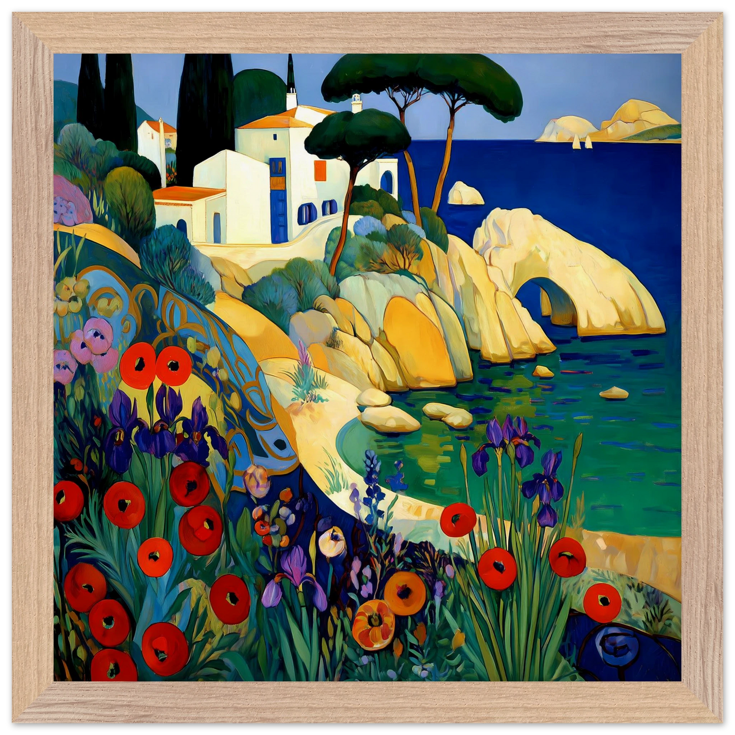 La Crique aux Coquelicots — tableau encadré bois — vue 7 — art mural STNCL
