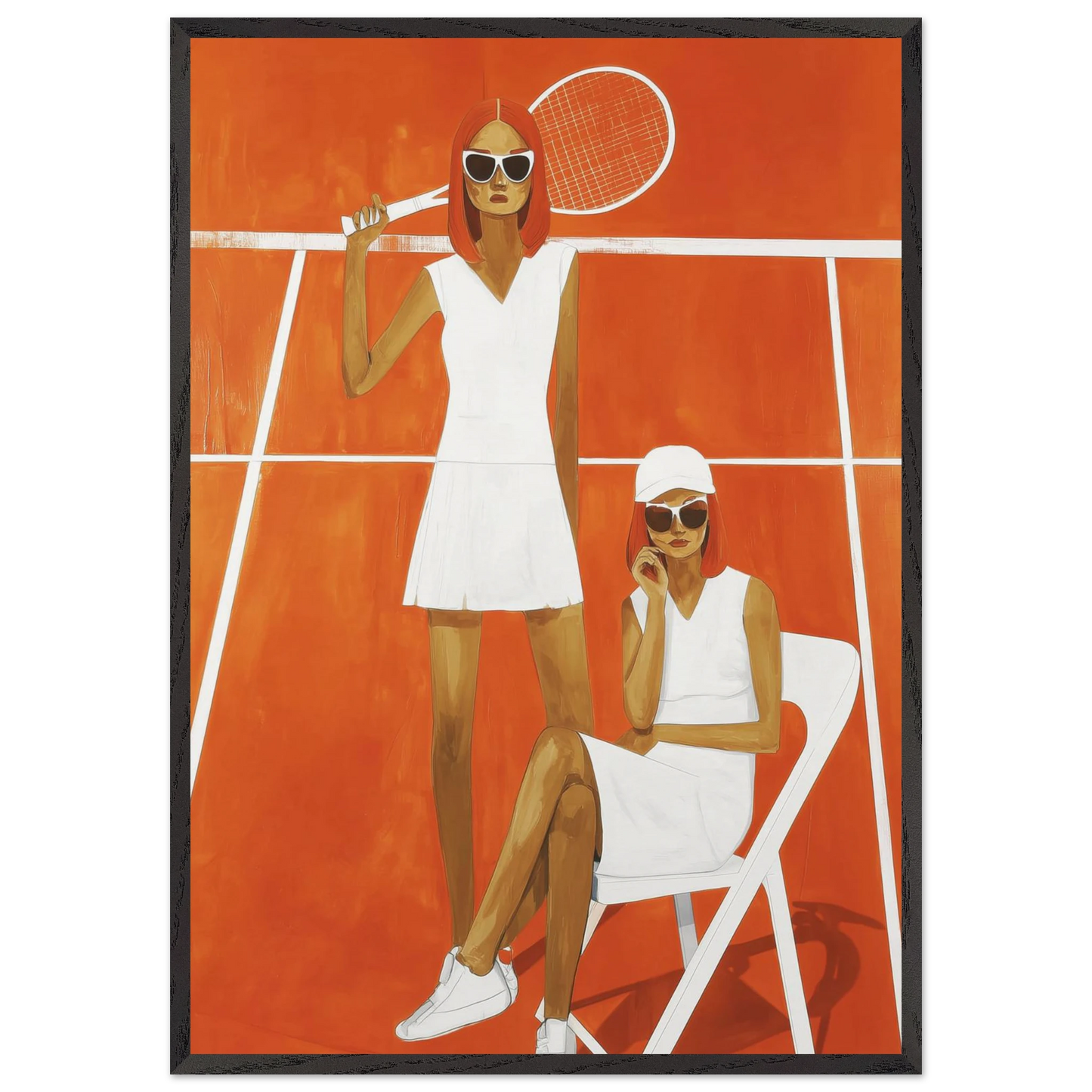 Duo sur Court Orange — tableau encadré bois — art mural STNCL