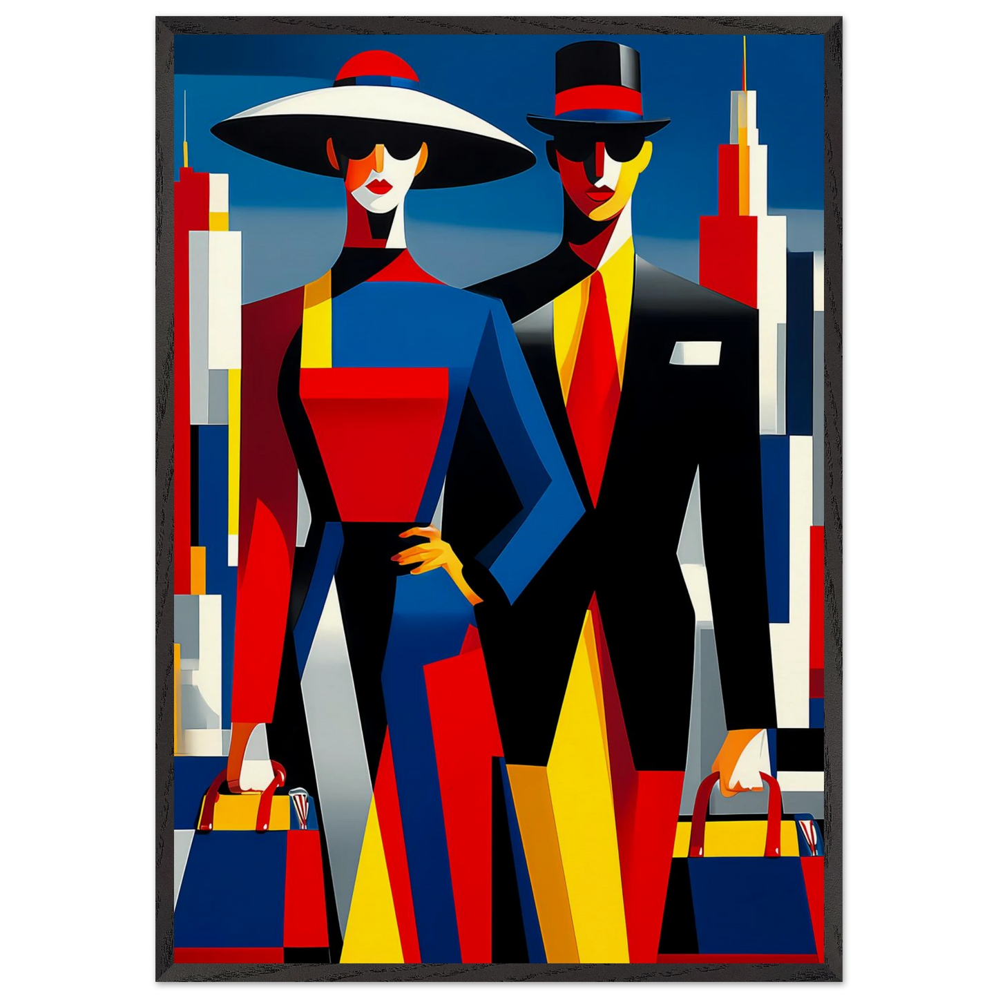 Le Couple en Ville — tableau encadré bois — art mural STNCL