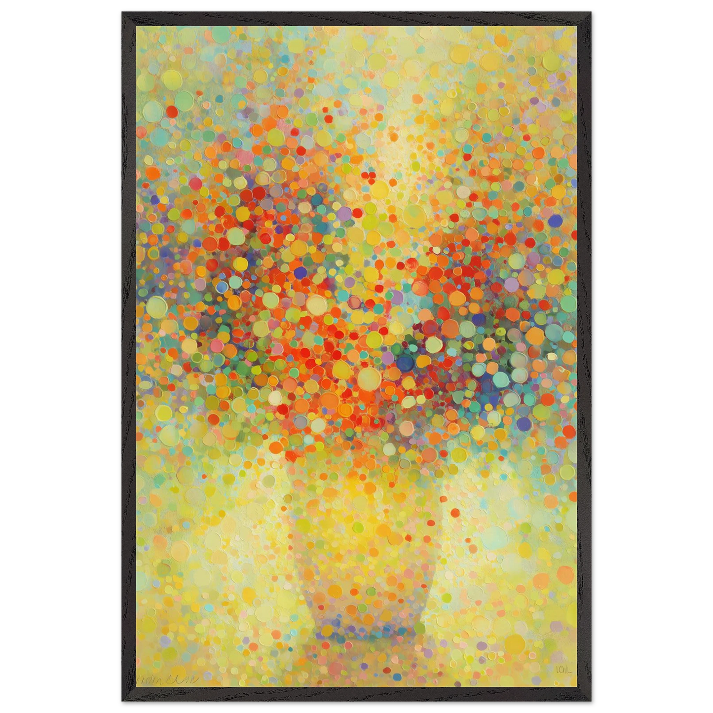 Floraison Pointilliste — tableau encadré bois — vue 2 — art mural STNCL