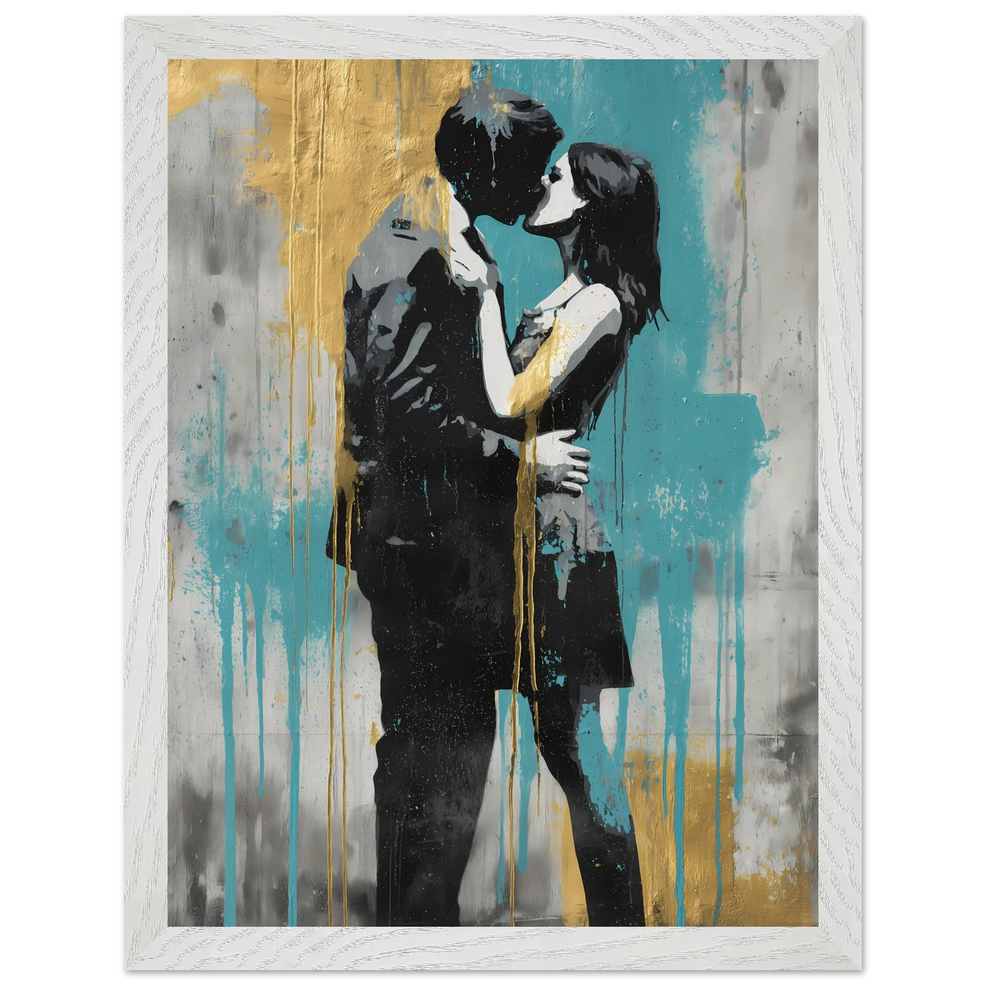 Baiser au Pochoir — tableau encadré bois — vue 9 — art mural STNCL