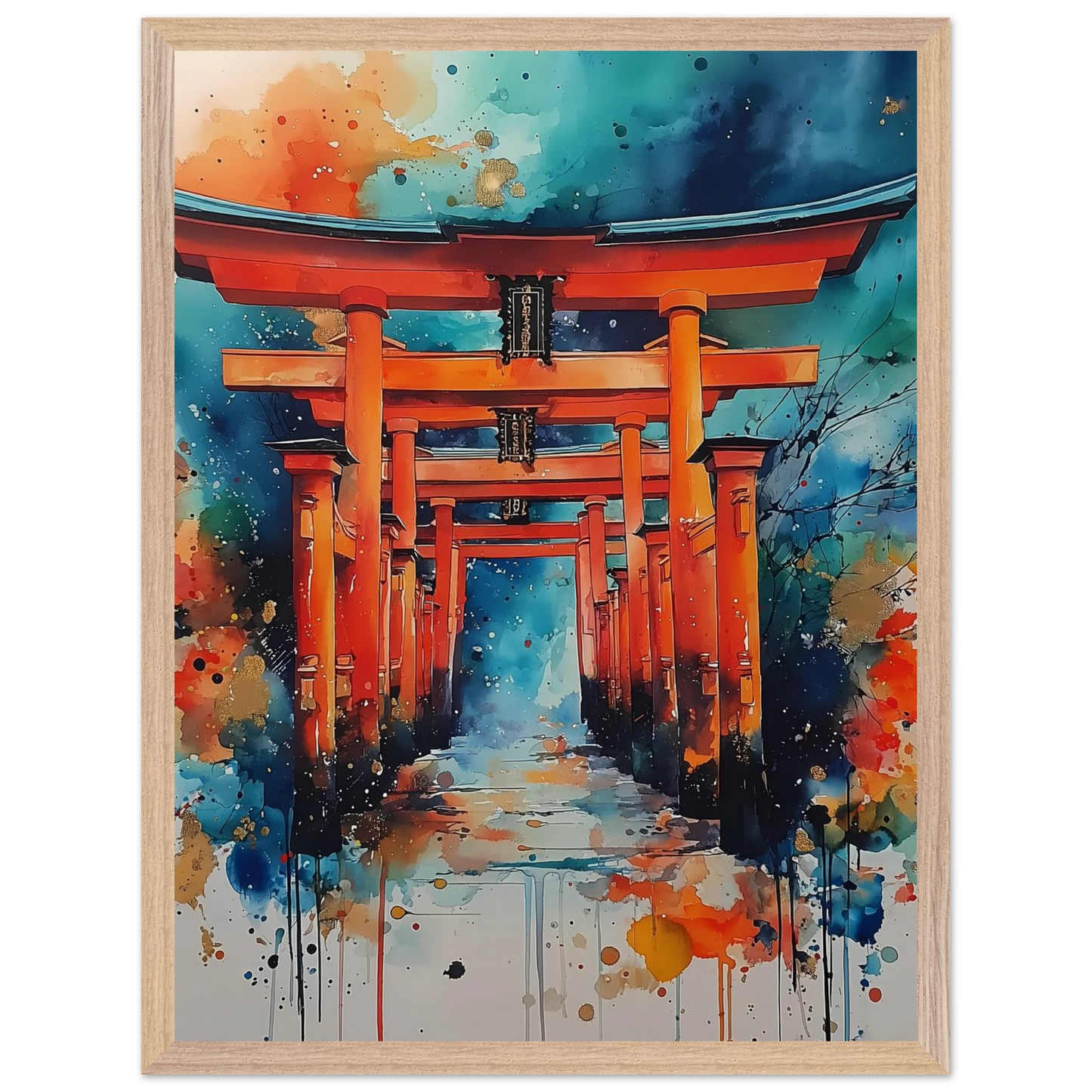 Le Sentier des Mille Portes — tableau encadré bois — vue 3 — art mural STNCL
