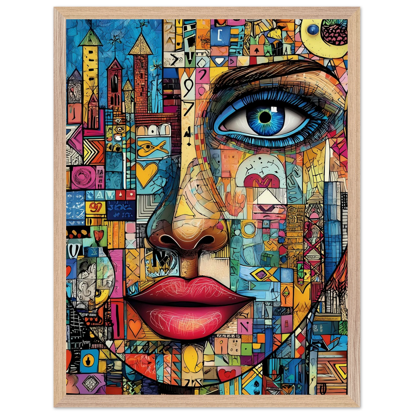 Visage Mosaïque — tableau encadré bois — vue 3 — art mural STNCL