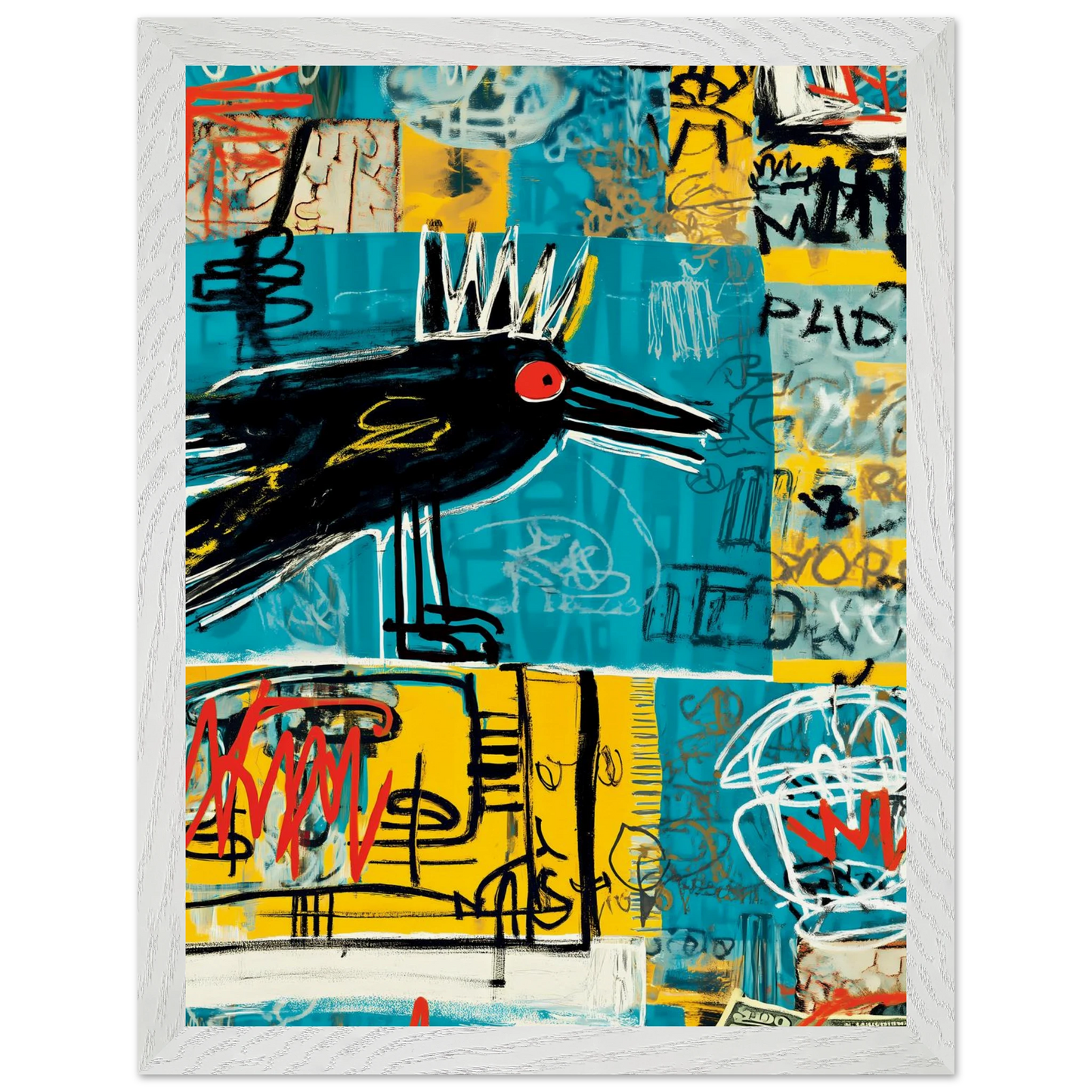 Corbeau Couronné — tableau encadré bois — vue 9 — art mural STNCL