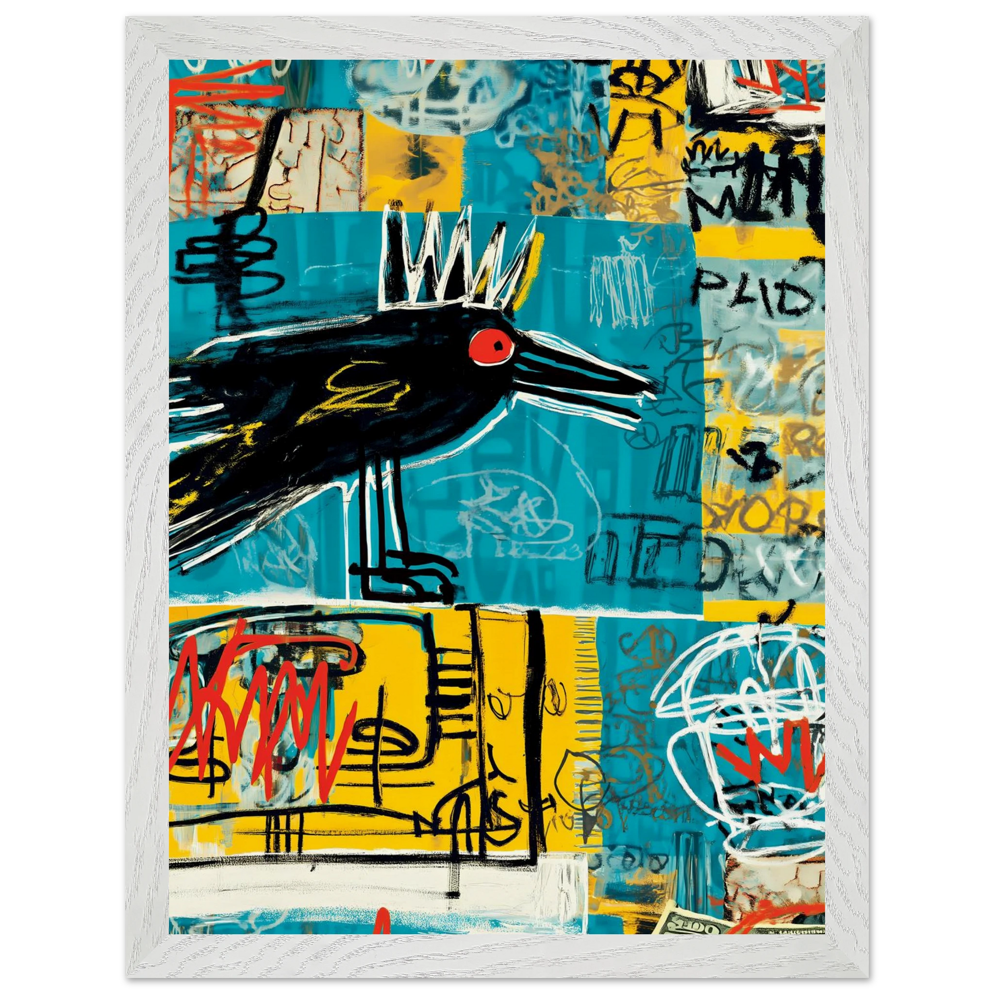 Corbeau Couronné — tableau encadré bois — vue 9 — art mural STNCL