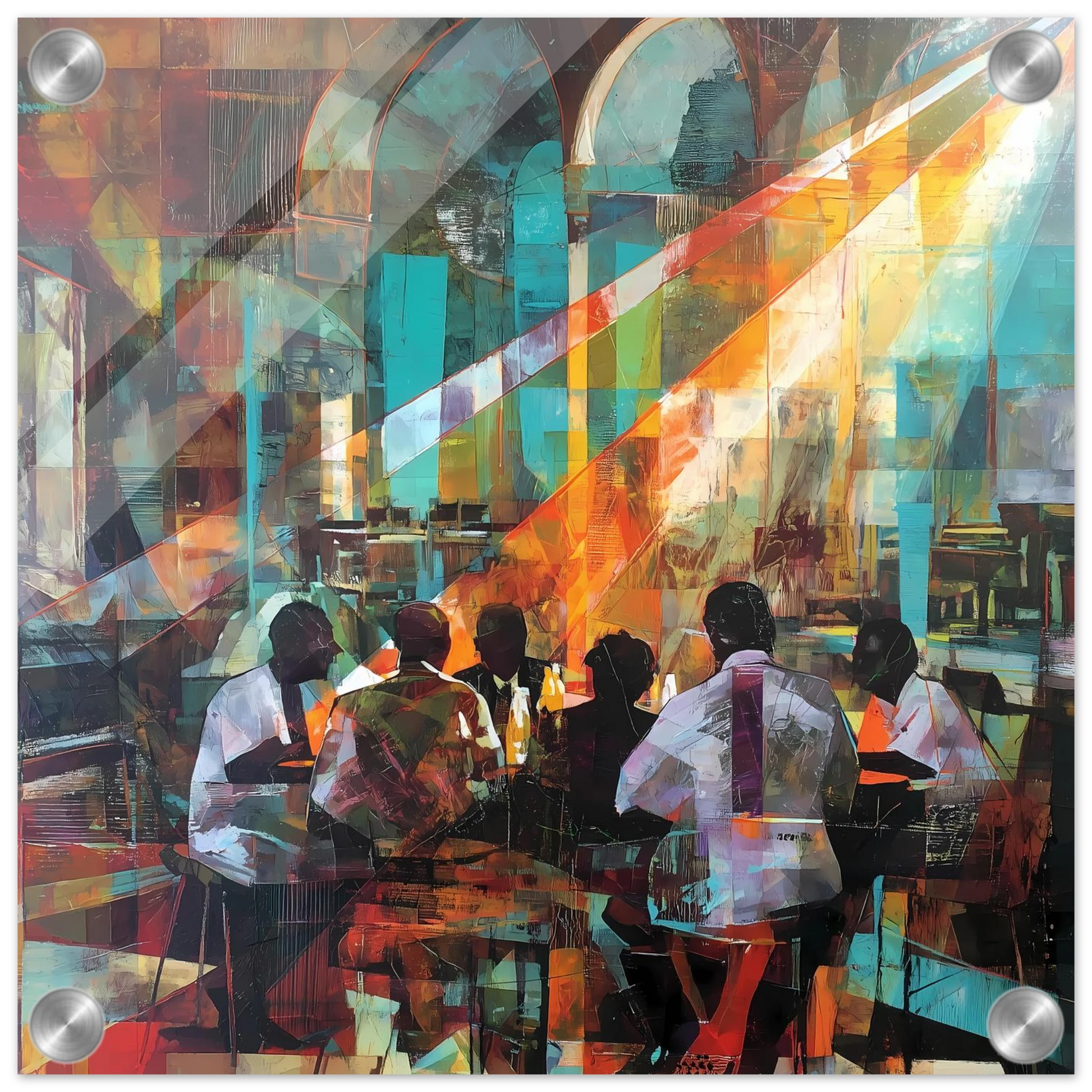 Rencontre au Café — tableau plexiglas — vue 3 — art mural STNCL