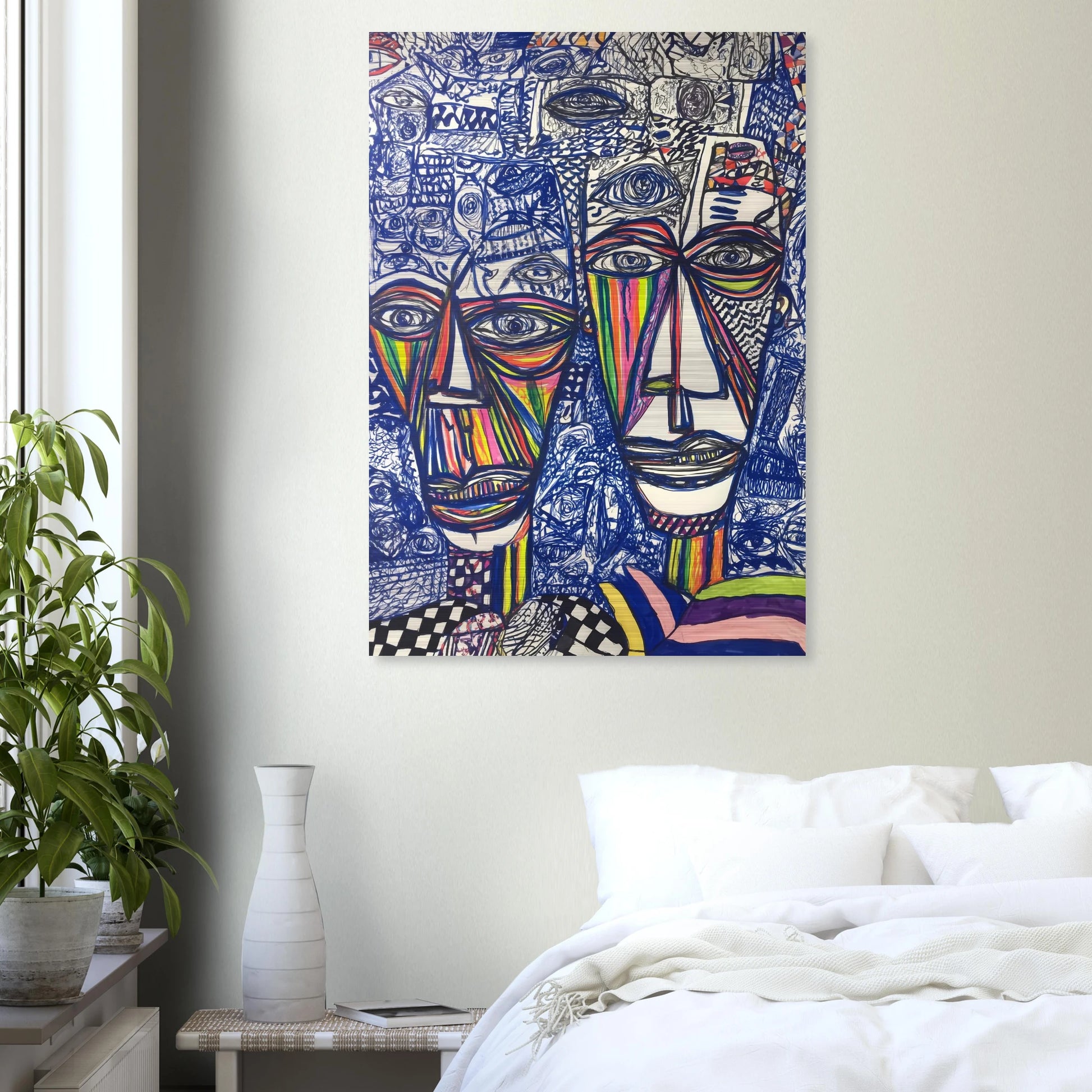 Deux Visages au Feutre — tableau aluminium — vue 7 — art mural STNCL