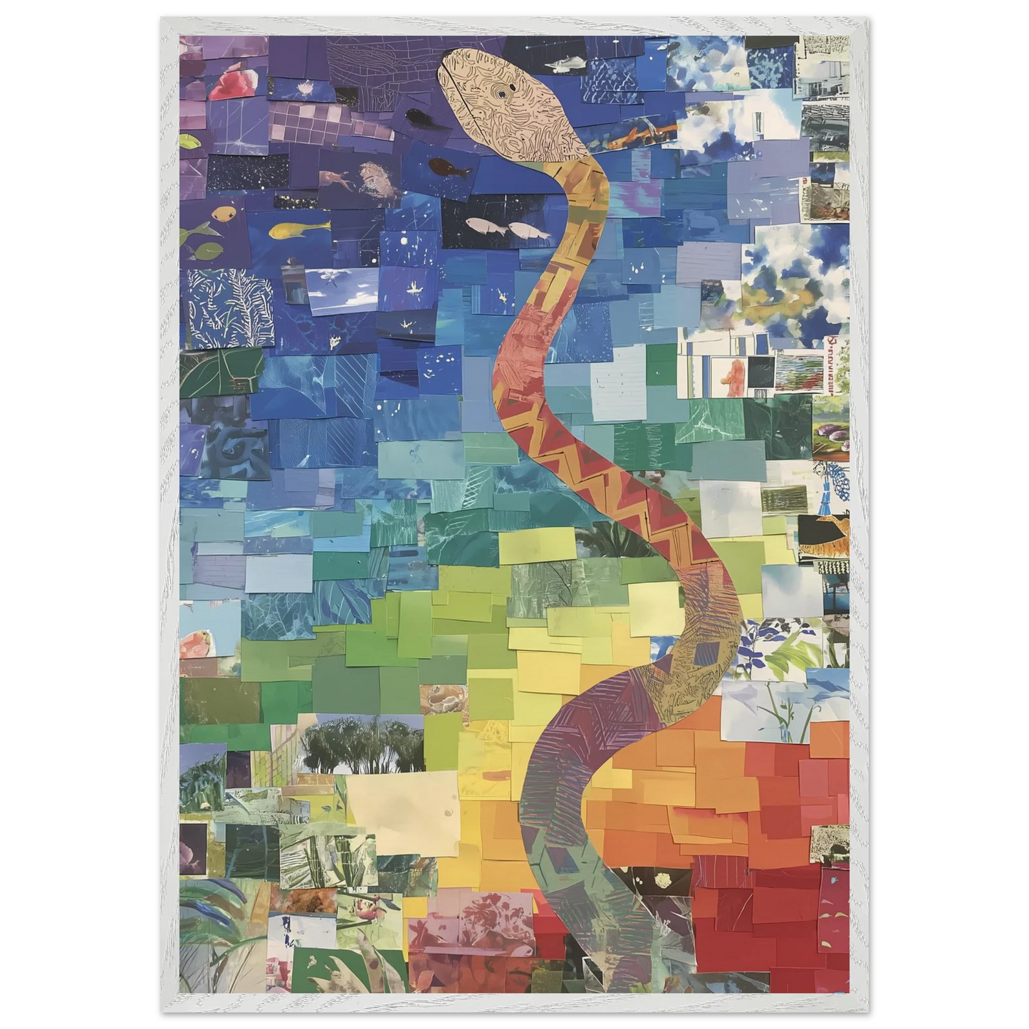 Serpent des Saisons — tableau encadré bois — vue 5 — art mural STNCL