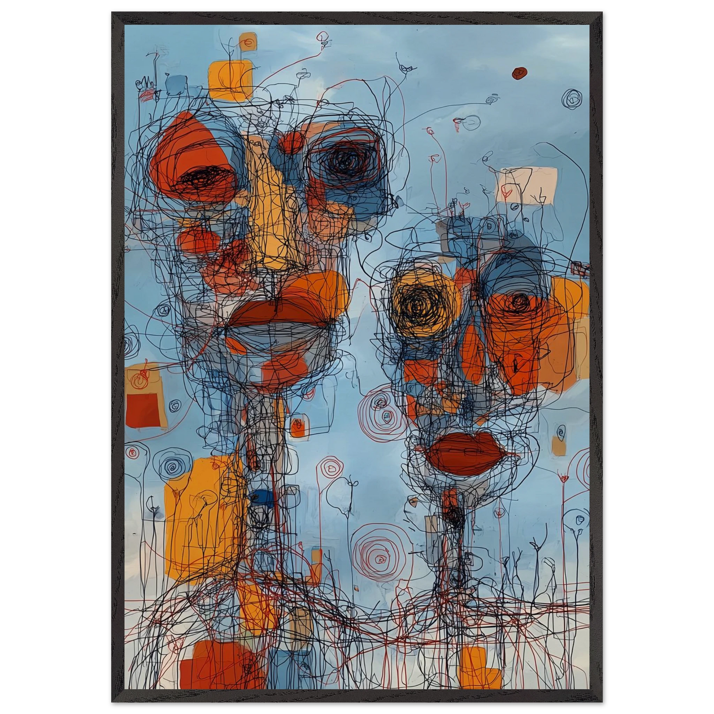 Deux Visages Enchevêtrés — tableau encadré bois — art mural STNCL