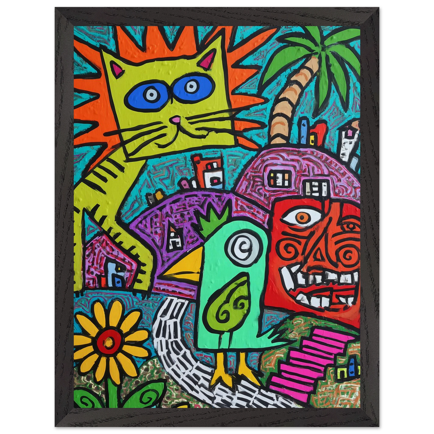 Ménagerie Naïve — tableau encadre bois — vue 4 — art mural STNCL
