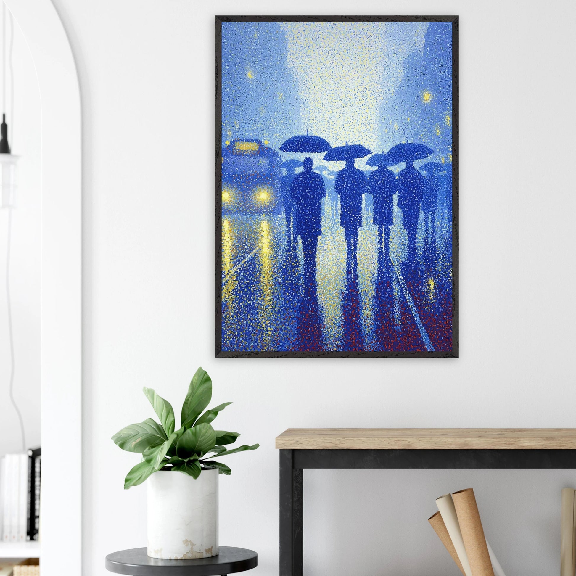 Pluie de Néon Bleu — tableau encadré bois — vue 18 — art mural STNCL