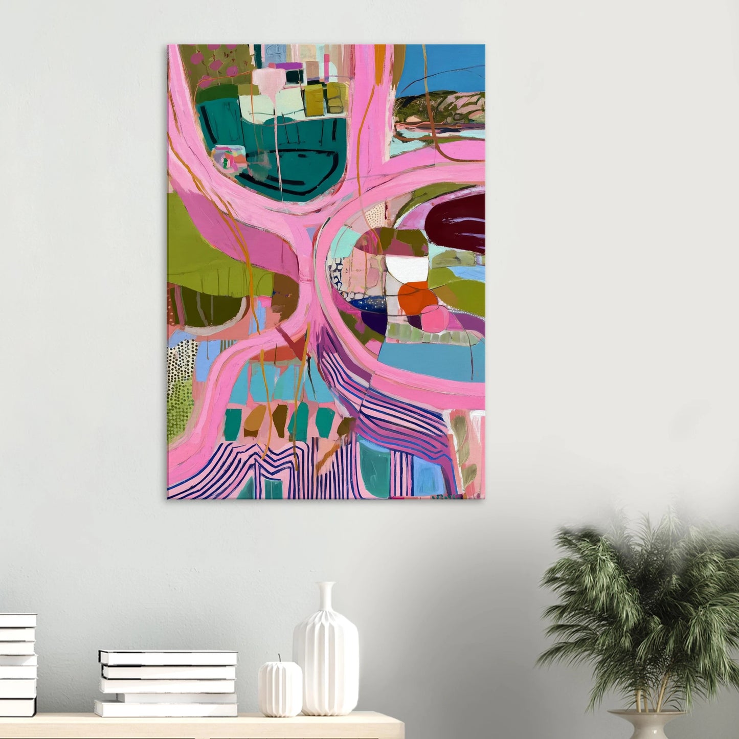 Méandres Roses — tableau sur toile — vue 6 — art mural STNCL