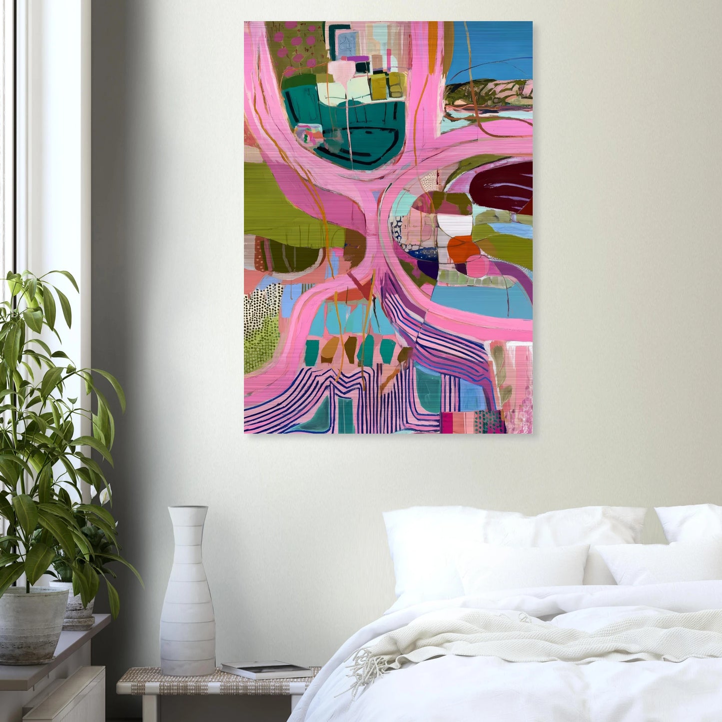 Méandres Roses — tableau aluminium — vue 7 — art mural STNCL