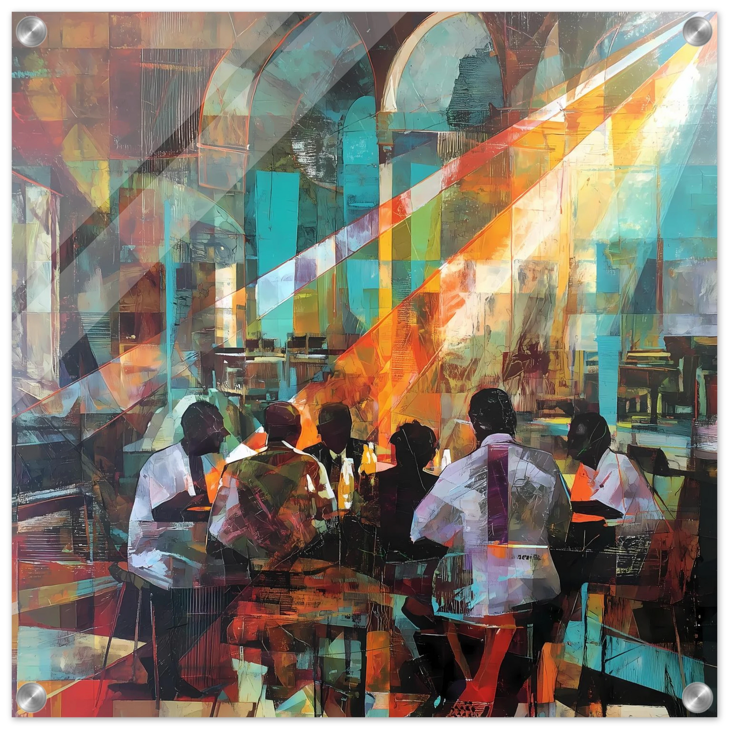 Rencontre au Café — tableau plexiglas — vue 2 — art mural STNCL