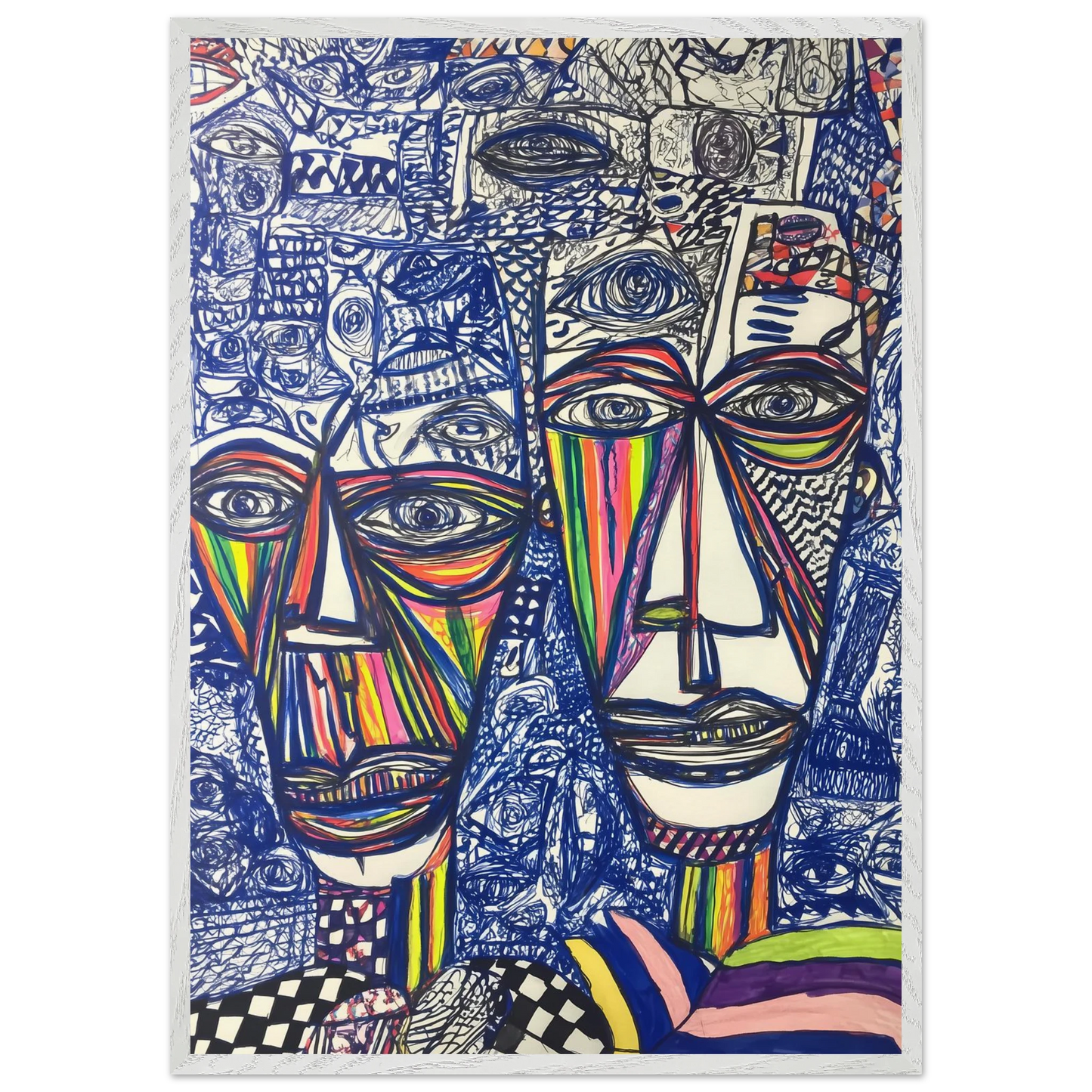 Deux Visages au Feutre — tableau encadré bois — vue 5 — art mural STNCL