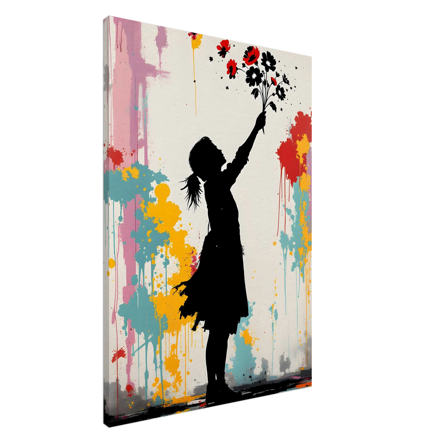Fillette au Bouquet Coloré — tableau sur toile — art mural STNCL