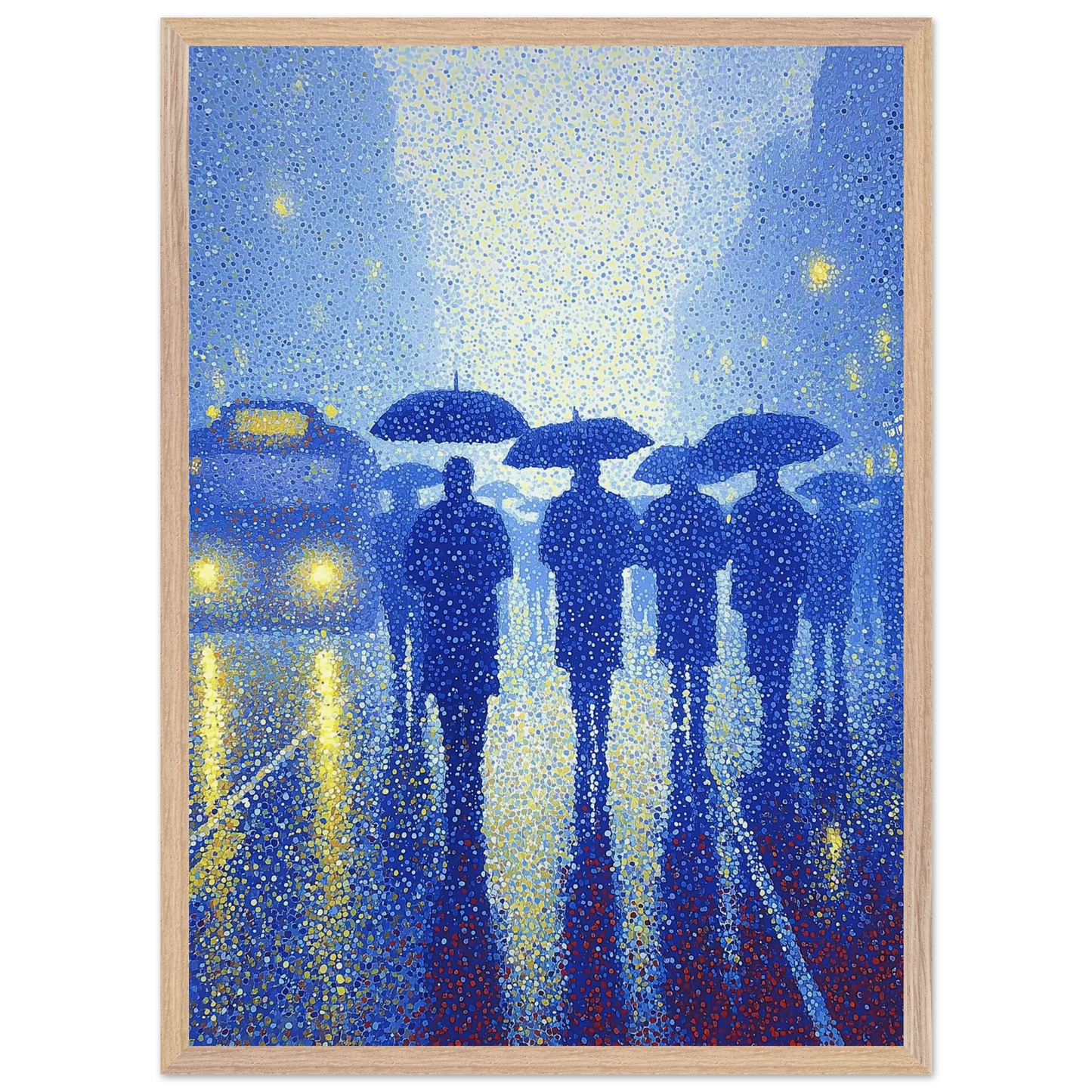 Pluie de Néon Bleu — tableau encadré bois — vue 13 — art mural STNCL