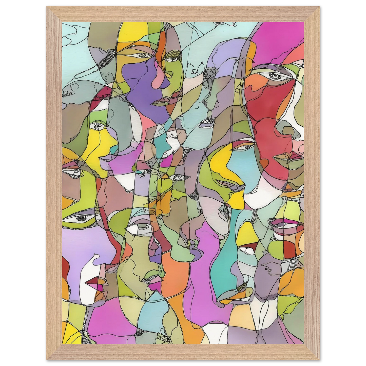 Visages Entrelacés — tableau encadre bois — vue 12 — art mural STNCL