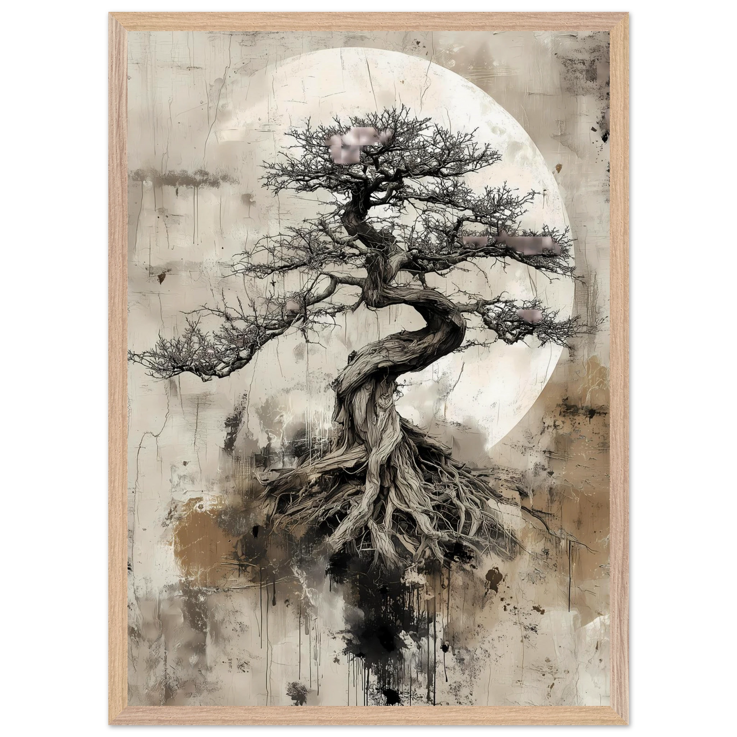 Bonsaï sous la Lune — tableau encadre bois — vue 13 — art mural STNCL