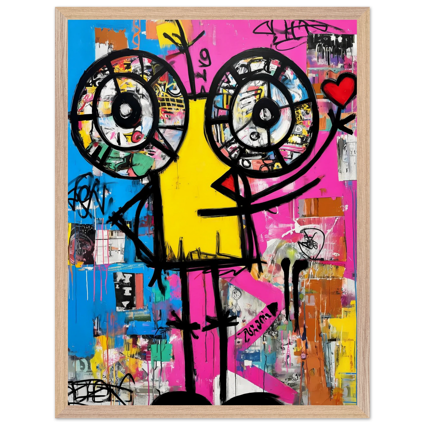 Petit Monstre au Cœur — tableau encadré bois — vue 3 — art mural STNCL