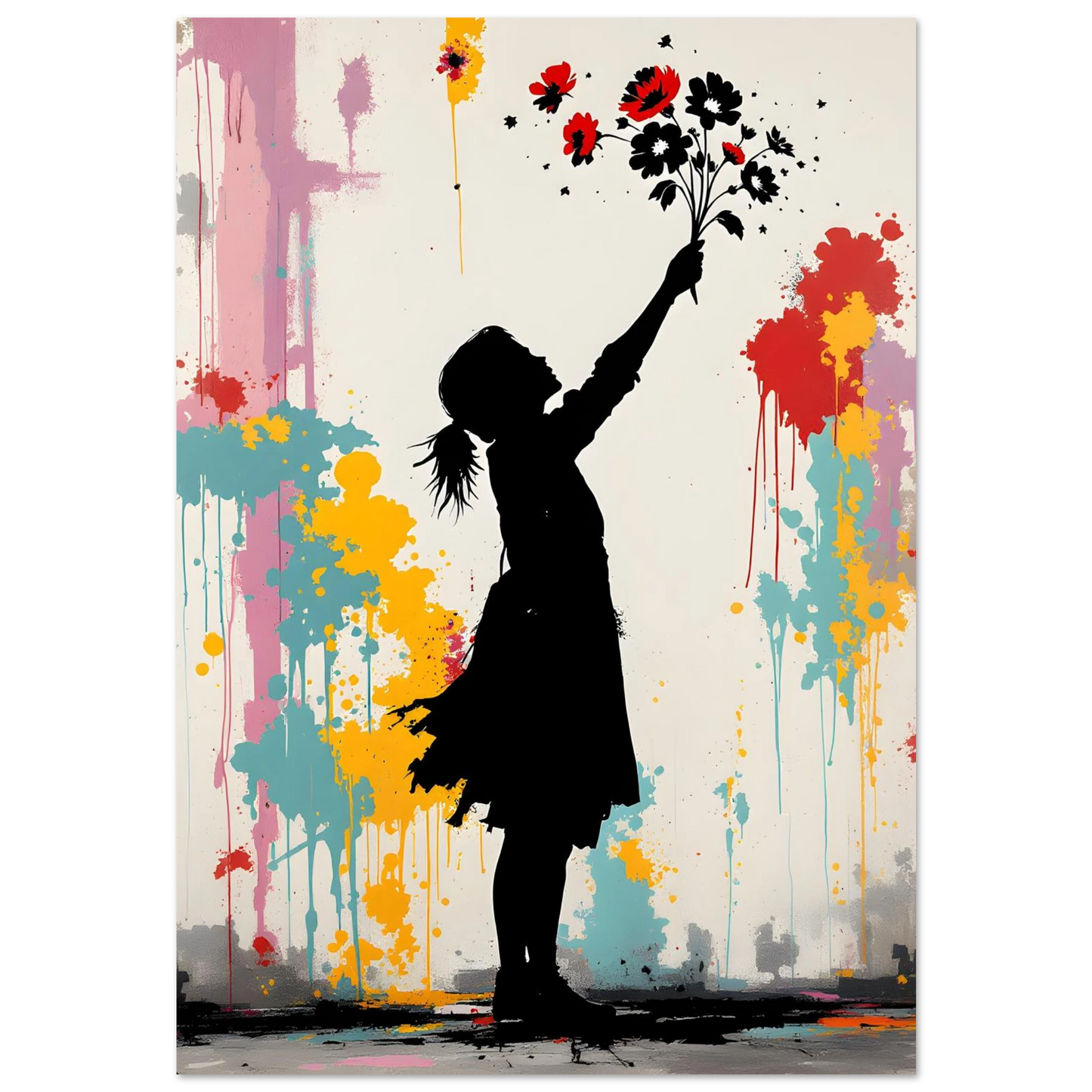 Fillette au Bouquet Coloré — tableau aluminium — art mural STNCL