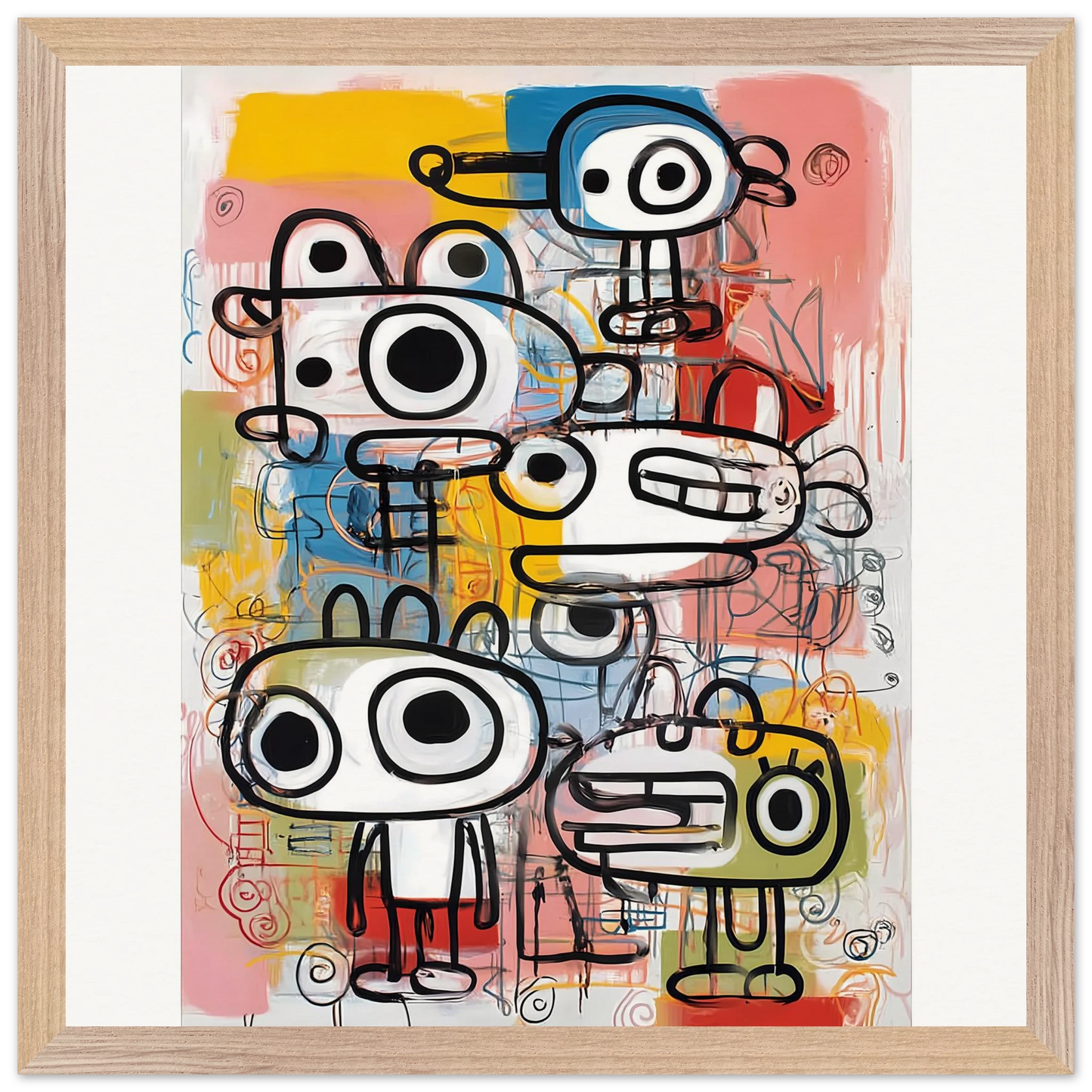Les Cinq Curieux — tableau encadré bois — vue 4 — art mural STNCL