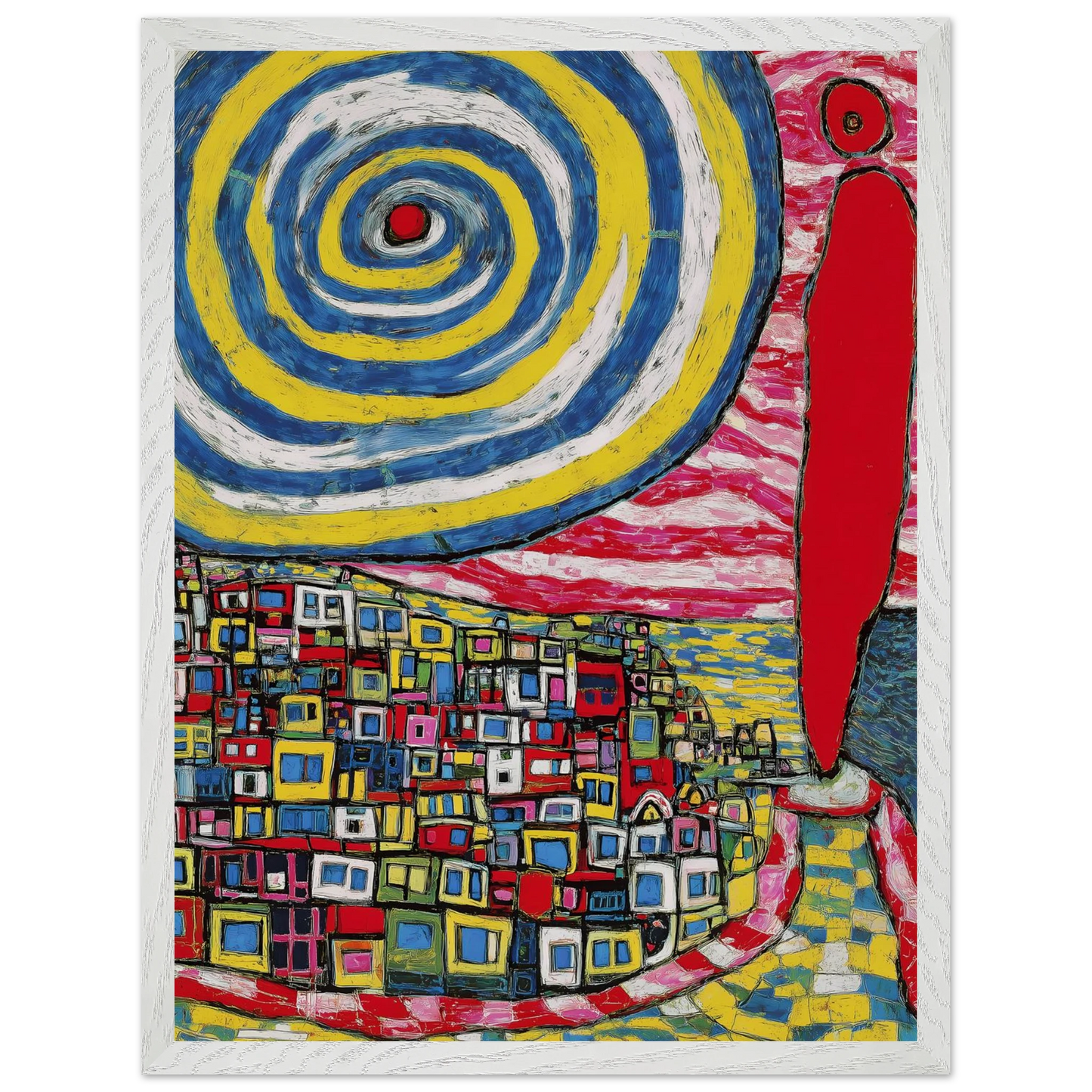 La Spirale et les Maisons — tableau encadré bois — vue 8 — art mural STNCL