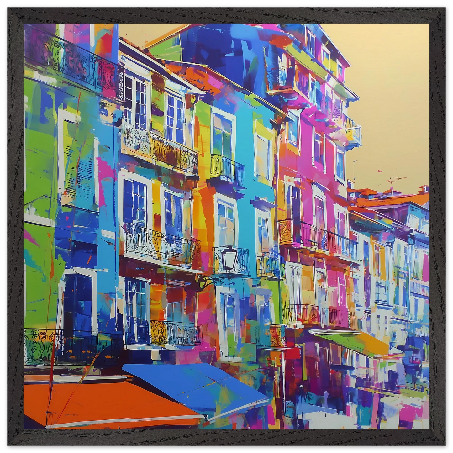 Balcons Colorés — tableau encadre bois — vue 8 — art mural STNCL