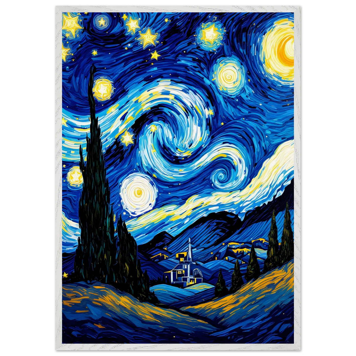 Nuit Étoilée Tourbillonnante — tableau encadré bois — art mural STNCL