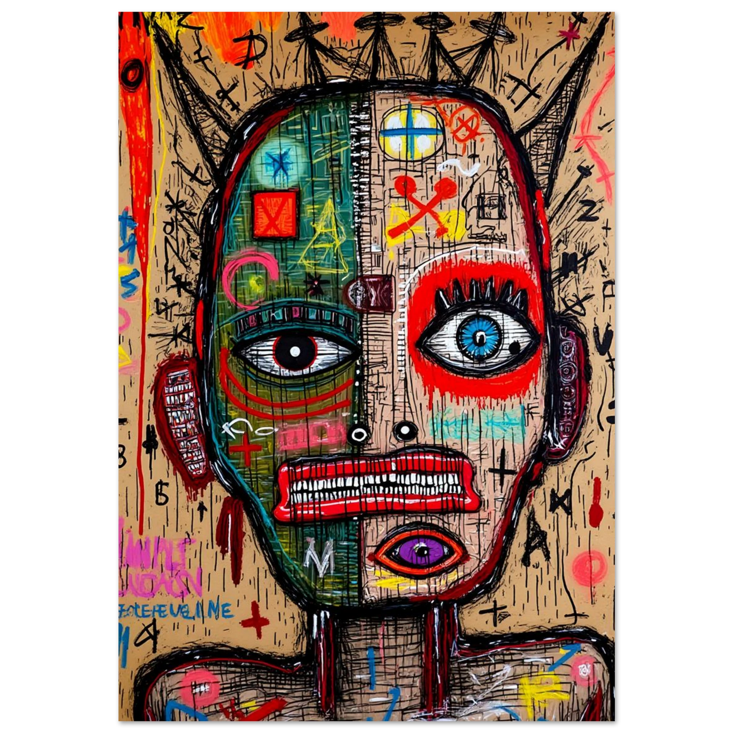 Visage Fragmenté Aux Symboles — tableau aluminium — art mural STNCL