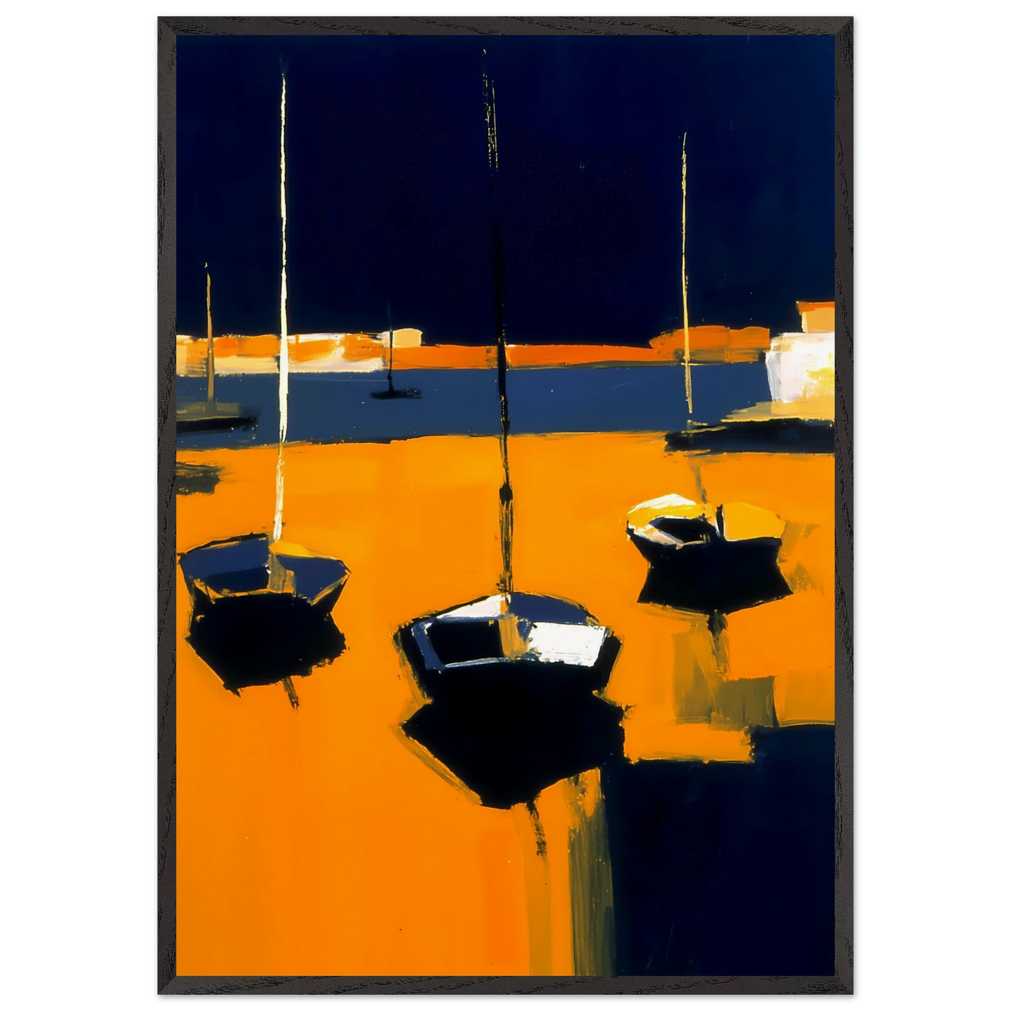Barques au Soleil Couchant — tableau encadré bois — art mural STNCL