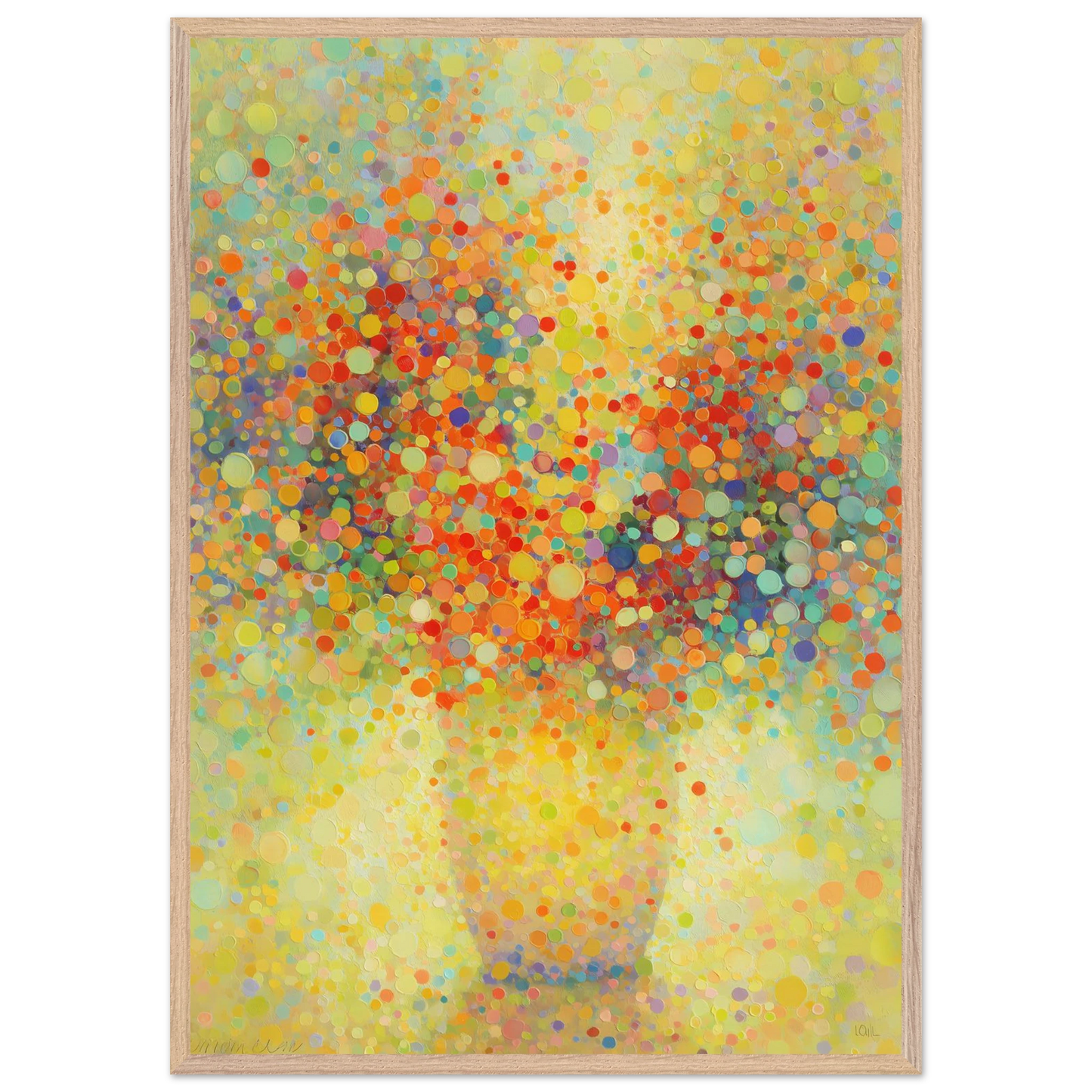 Floraison Pointilliste — tableau encadré bois — vue 6 — art mural STNCL