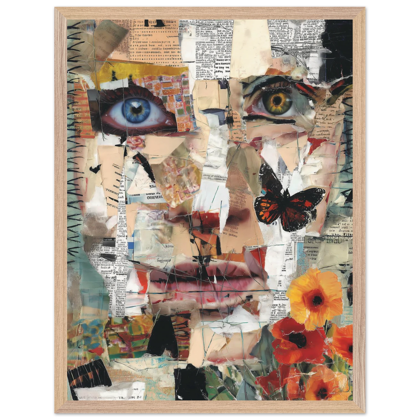 Le Visage de Papier — tableau encadré bois — vue 3 — art mural STNCL