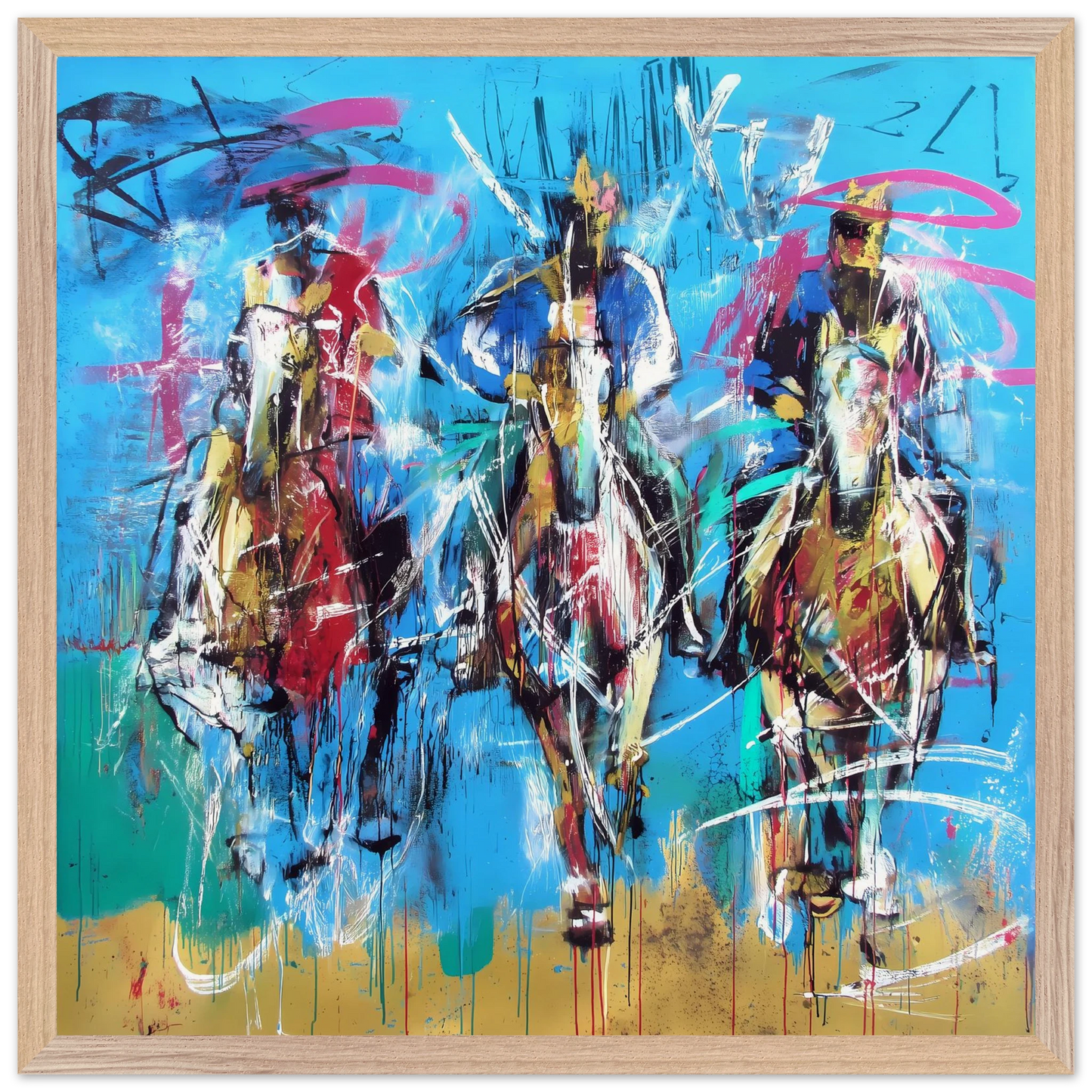 Trois Cavaliers — tableau encadré bois — vue 3 — art mural STNCL