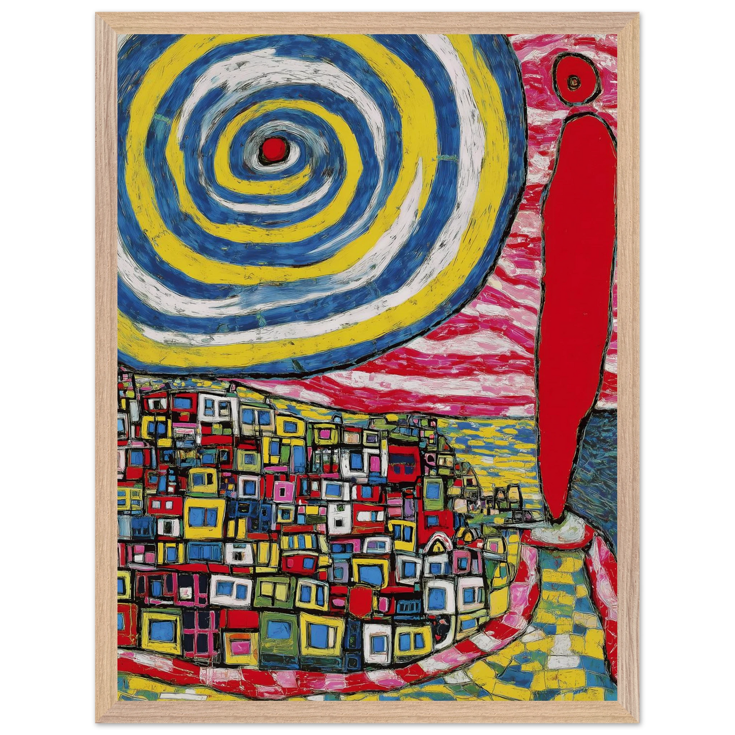 La Spirale et les Maisons — tableau encadré bois — vue 3 — art mural STNCL