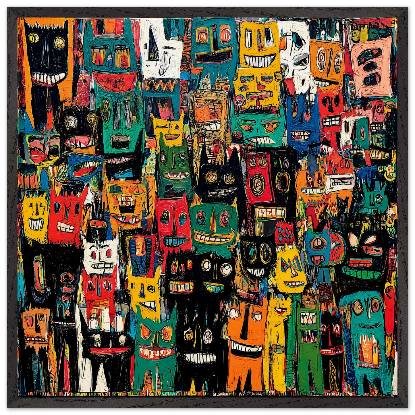 Assemblée de Masques — tableau encadré bois — art mural STNCL