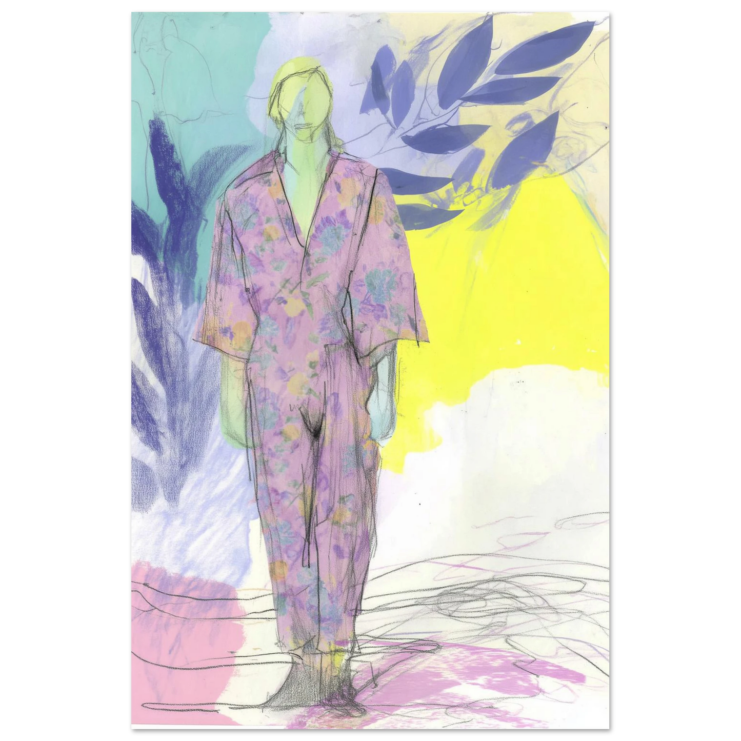 Kimono Fleuri sous les Feuilles — tableau aluminium — vue 4 — art mural STNCL