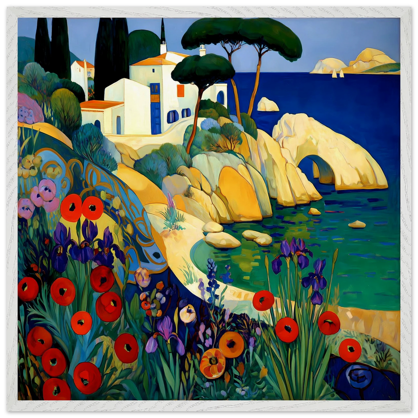 La Crique aux Coquelicots — tableau encadré bois — vue 5 — art mural STNCL