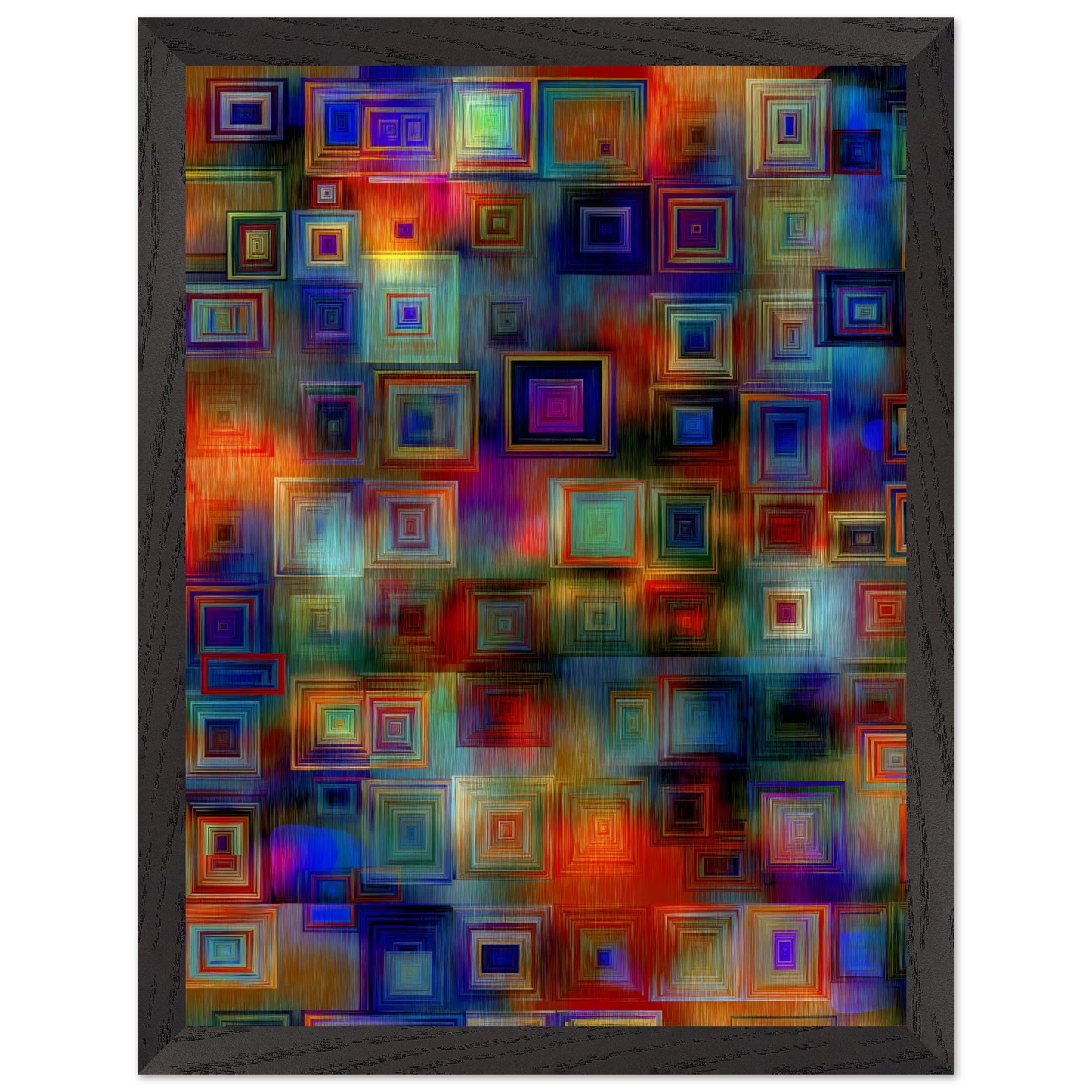 Trame de Carrés — tableau encadré bois — vue 4 — art mural STNCL