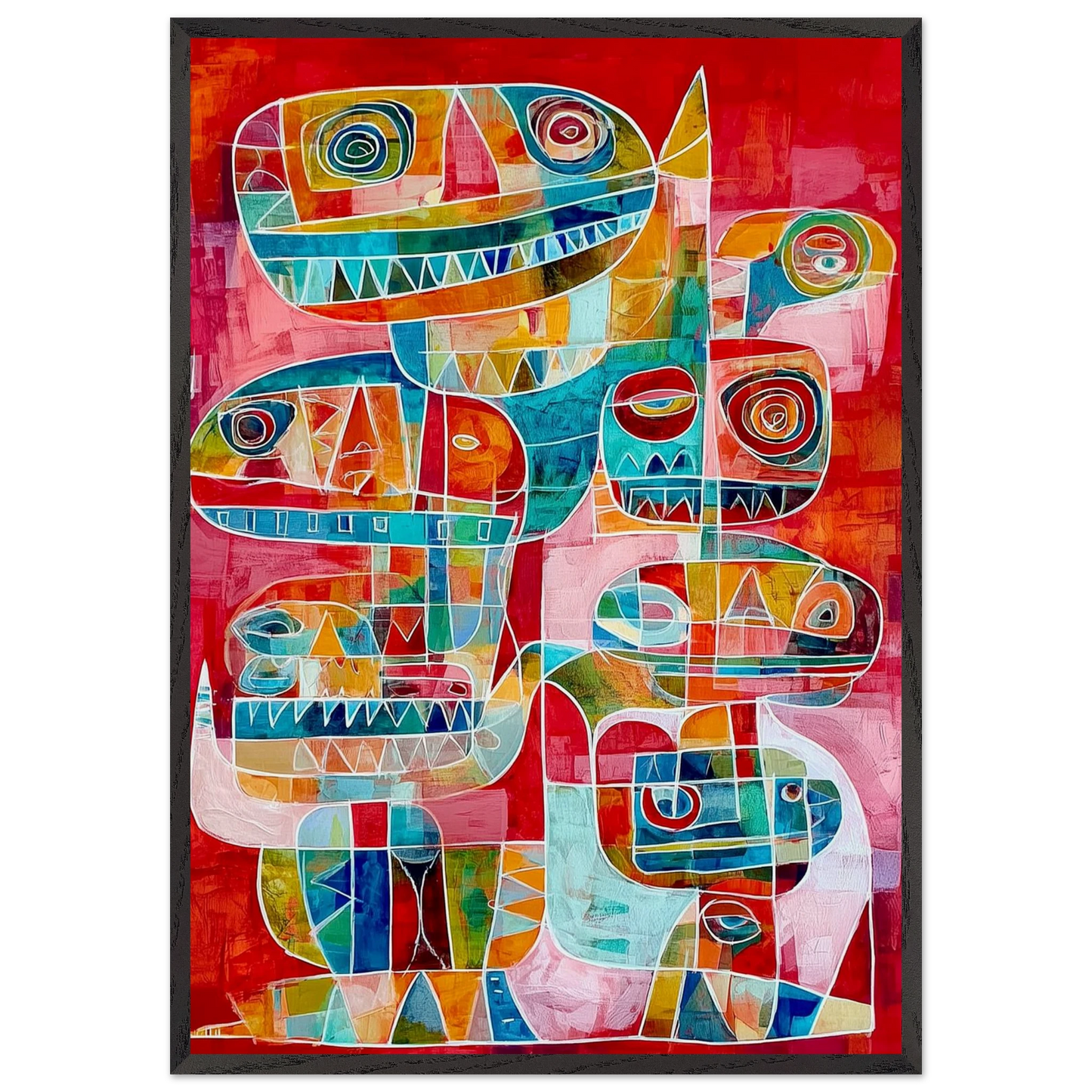 Masques Totems Enchevêtrés — tableau encadré bois — art mural STNCL