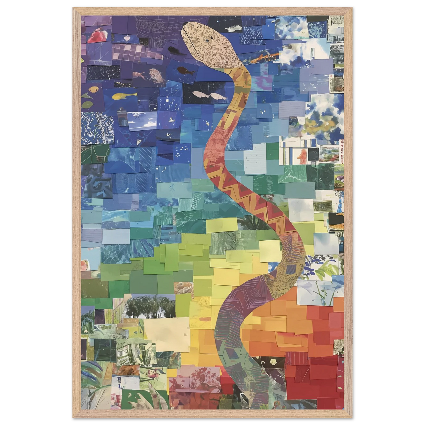 Serpent des Saisons — tableau encadré bois — vue 14 — art mural STNCL