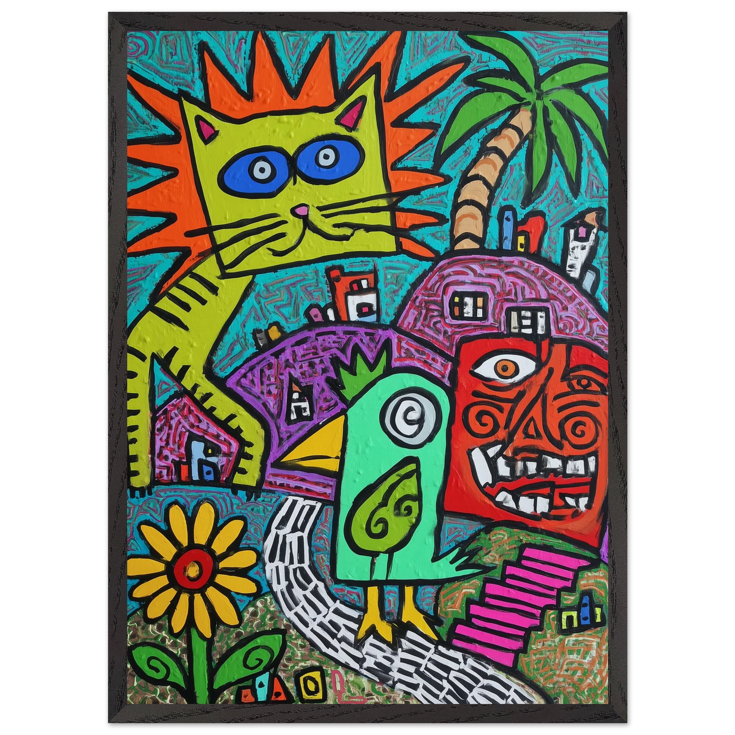 La Fête du Chat Solaire — tableau encadré bois — vue 9 — art mural STNCL