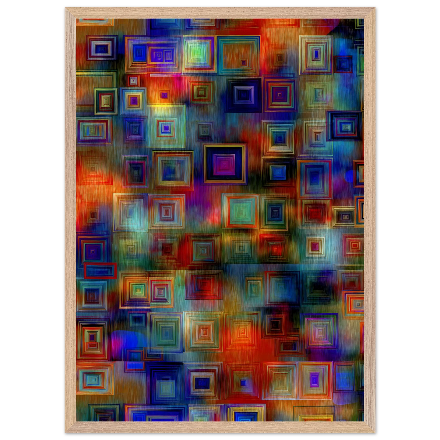 Trame de Carrés — tableau encadré bois — vue 13 — art mural STNCL