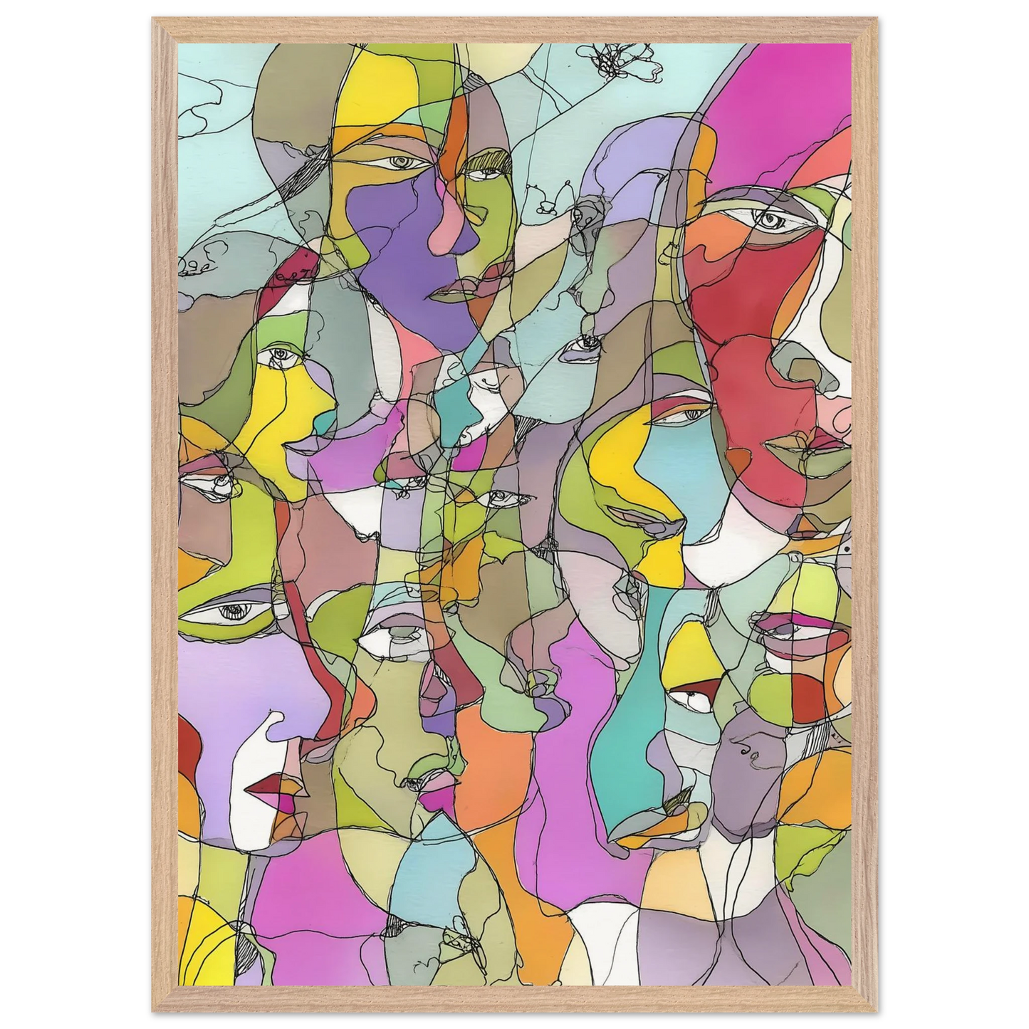 Visages Entrelacés — tableau encadre bois — vue 13 — art mural STNCL