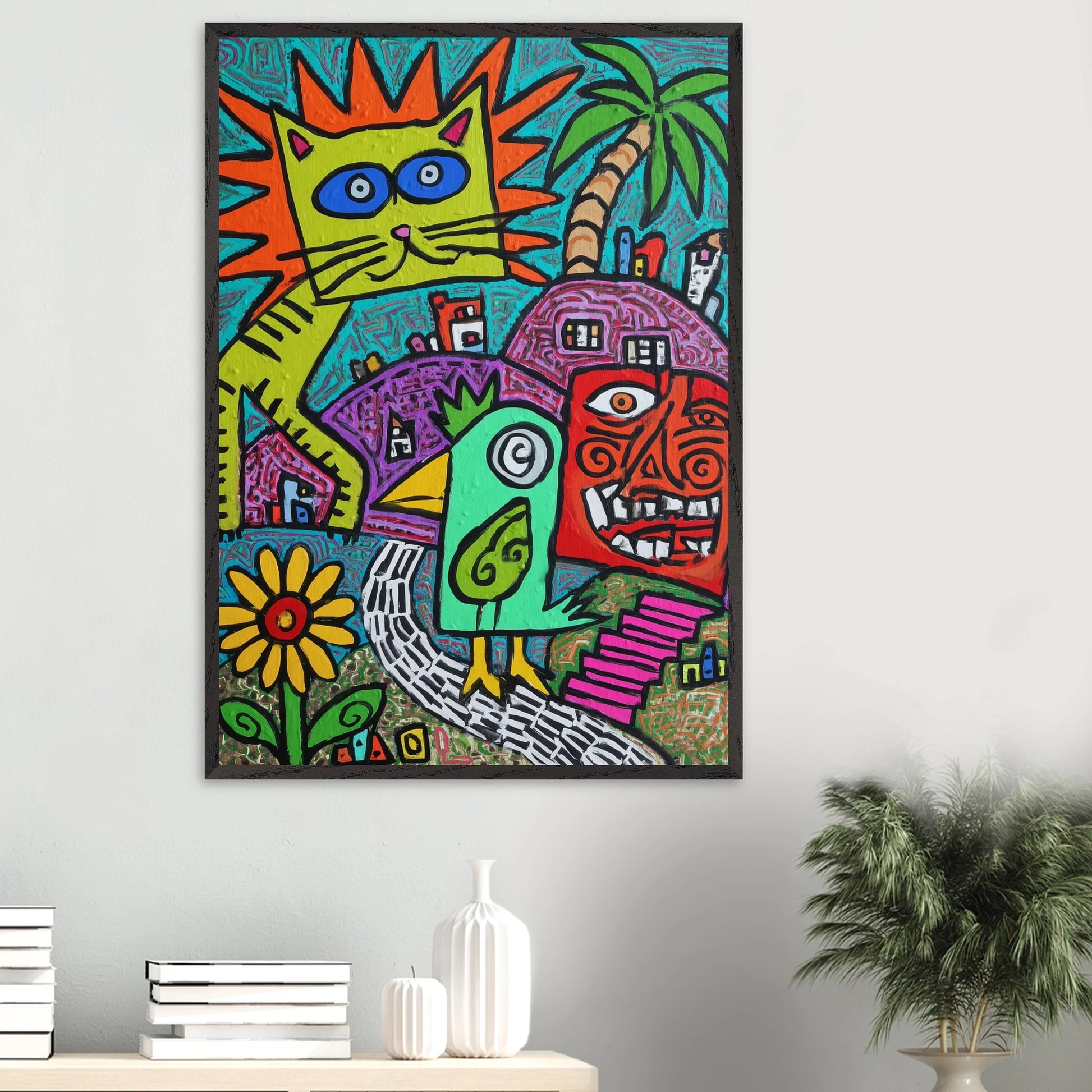 La Fête du Chat Solaire — tableau encadré bois — vue 16 — art mural STNCL