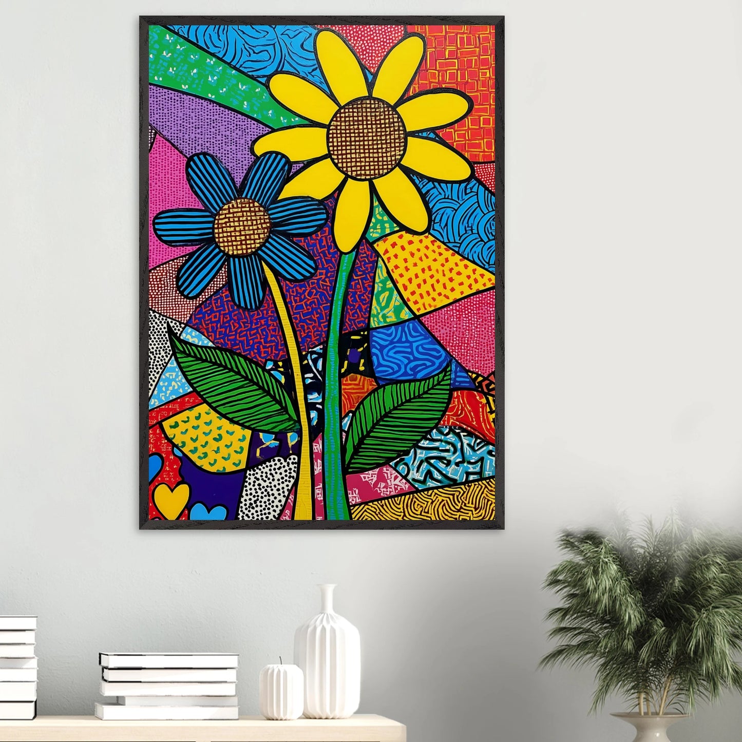 Deux Fleurs en Fête — tableau encadre bois — vue 16 — art mural STNCL