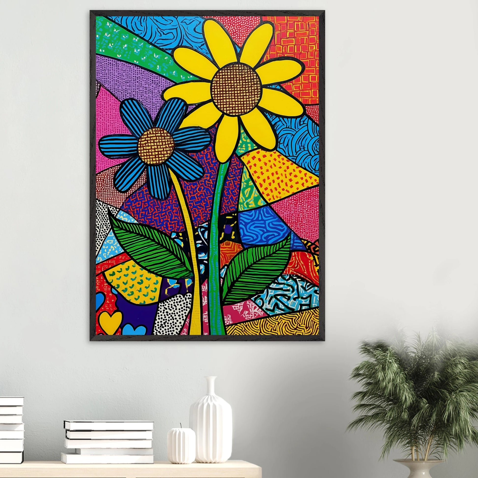 Deux Fleurs en Fête — tableau encadre bois — vue 16 — art mural STNCL