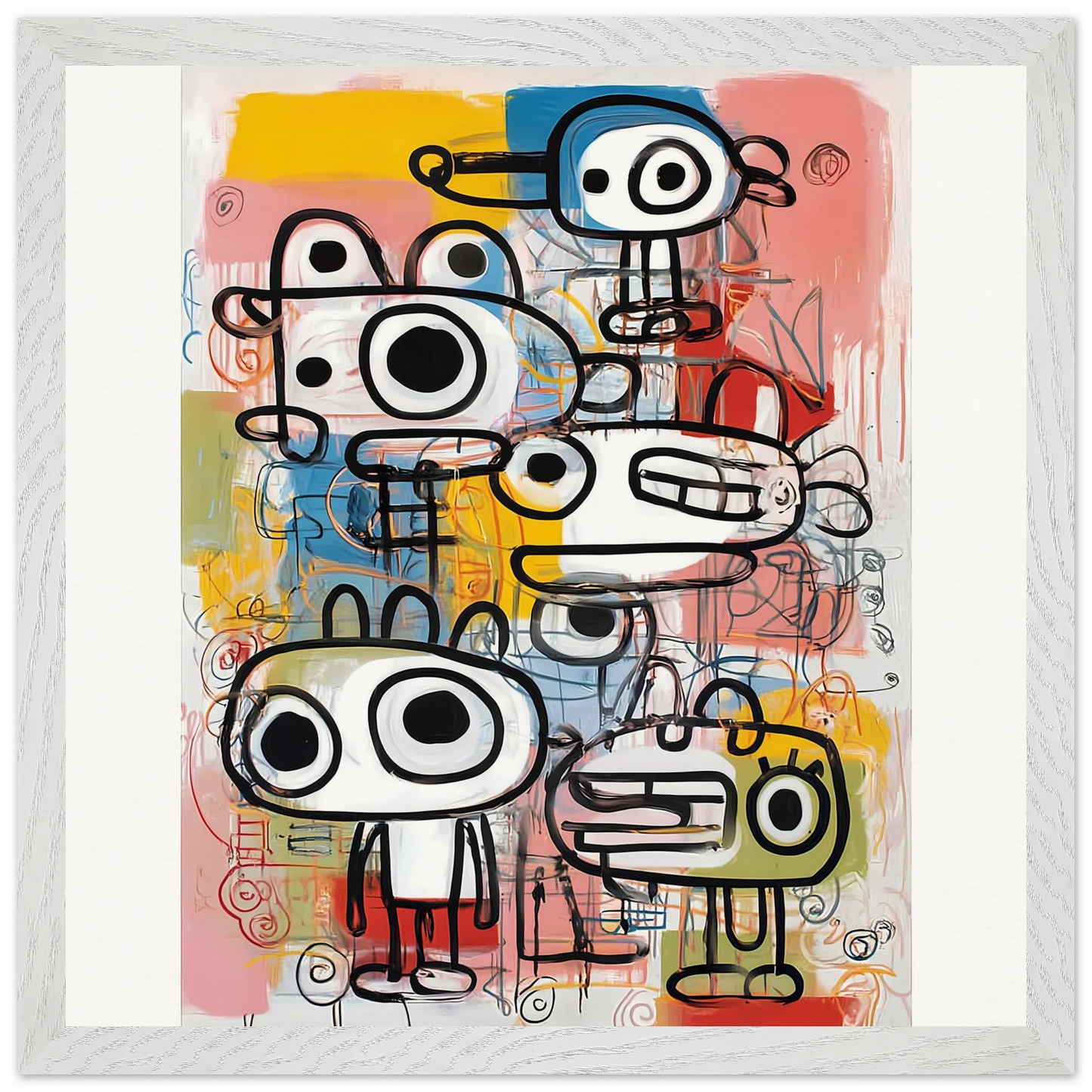 Les Cinq Curieux — tableau encadré bois — vue 9 — art mural STNCL